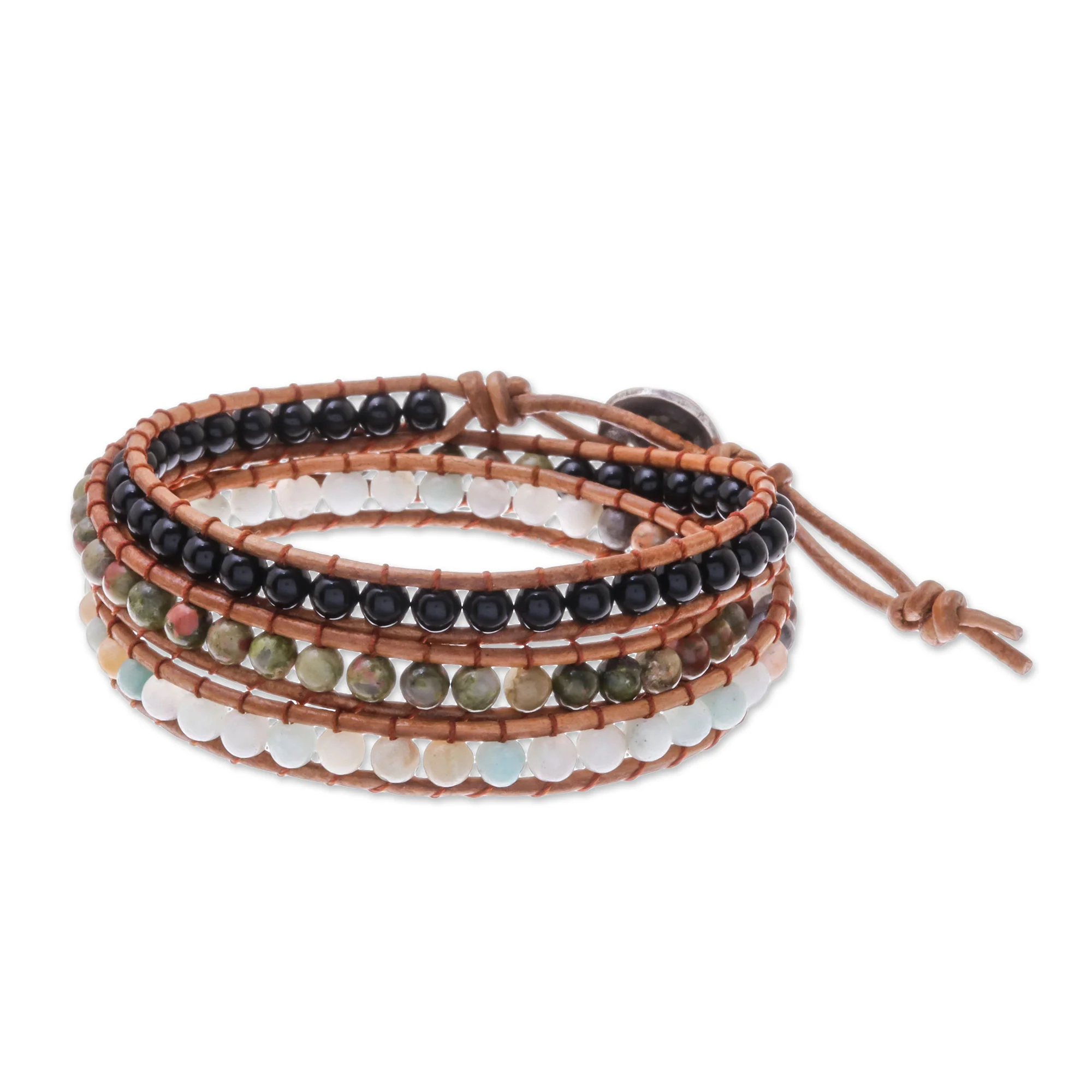 Karen Variety Multi-Gemstone Beaded Wrap Bracelet from Thailand - Image 5