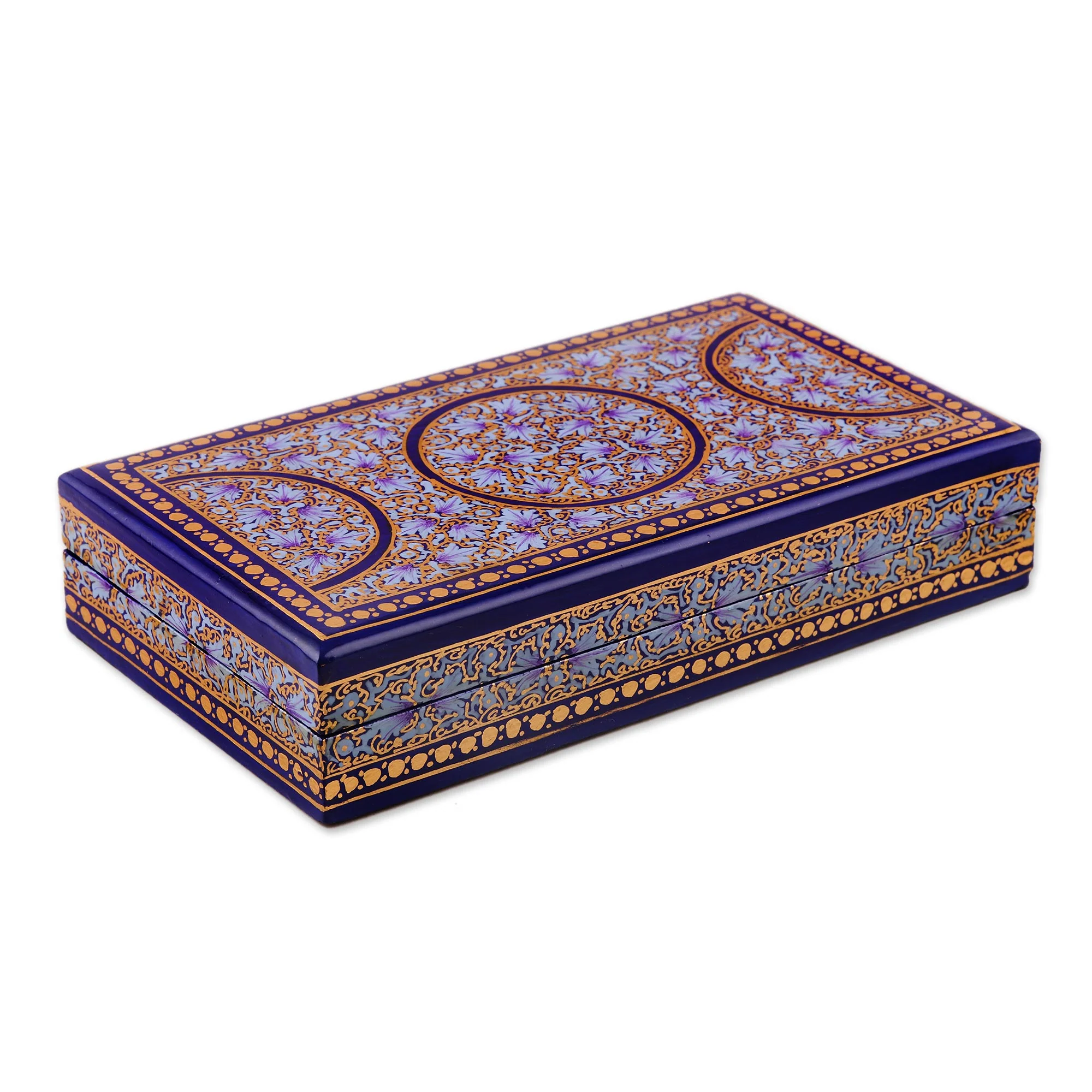 Kashmir Dynasty Artisan Crafted Blue and Gold Papier Mache Box - Image 3