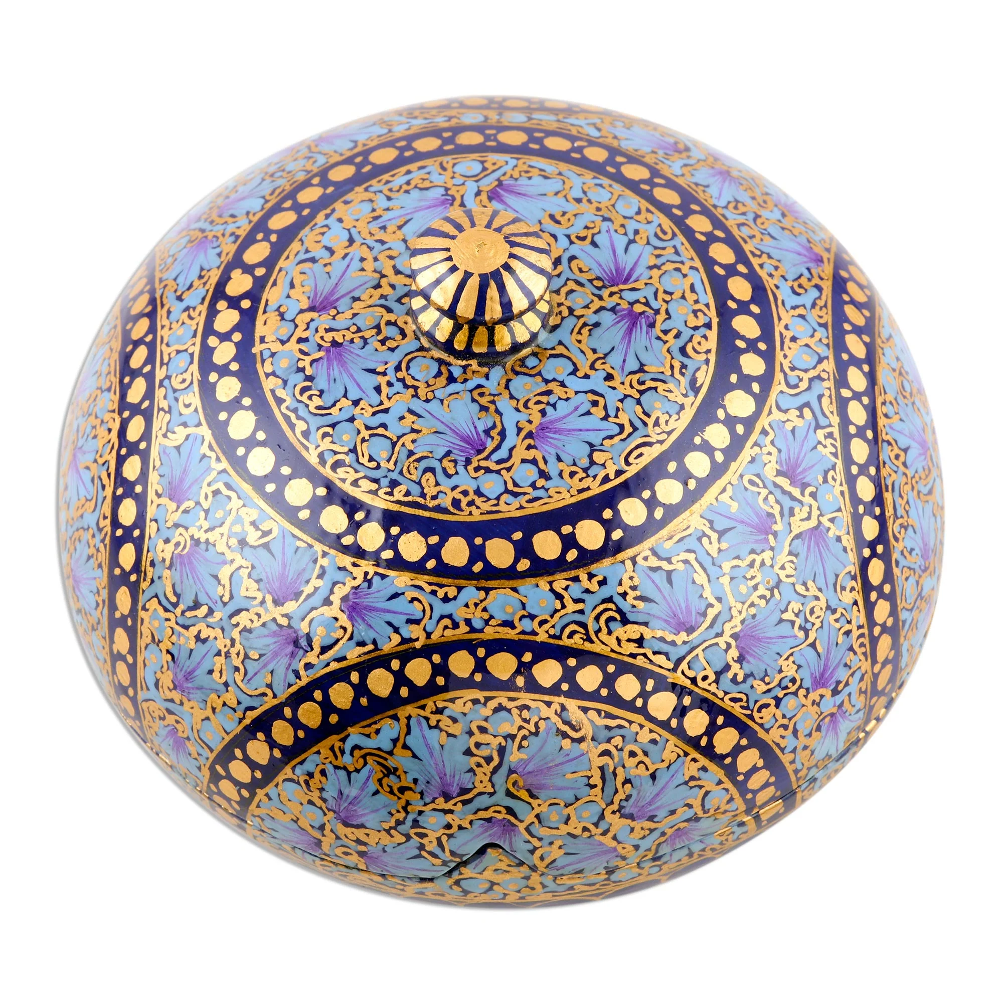 Kashmir Indigo Hand Painted Papier Mache Decorative Round Box - Image 3