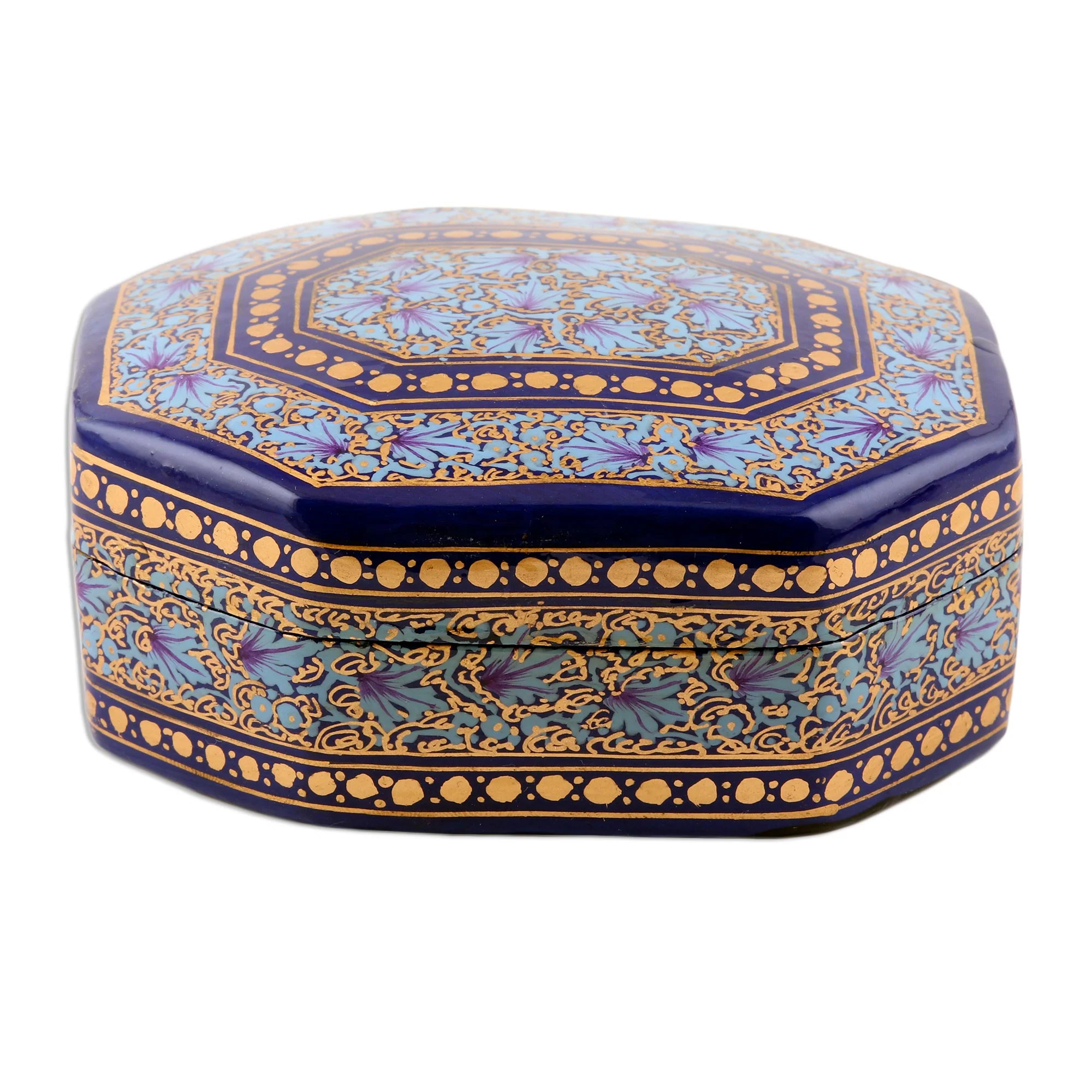 Kashmir Royal Elegant Hand Painted Blue and Gold Papier Mache Box - Image 3