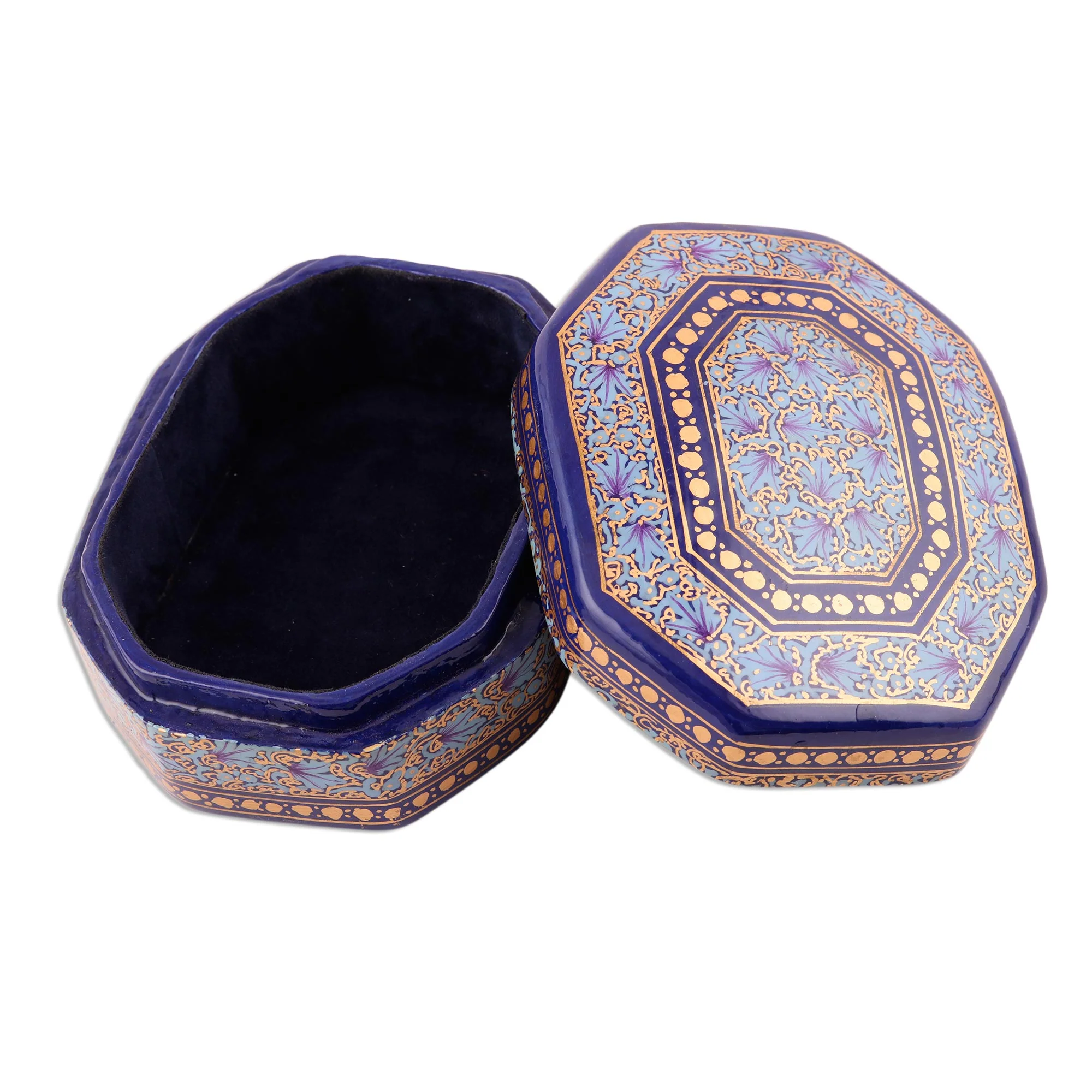 Kashmir Royal Elegant Hand Painted Blue and Gold Papier Mache Box - Image 4