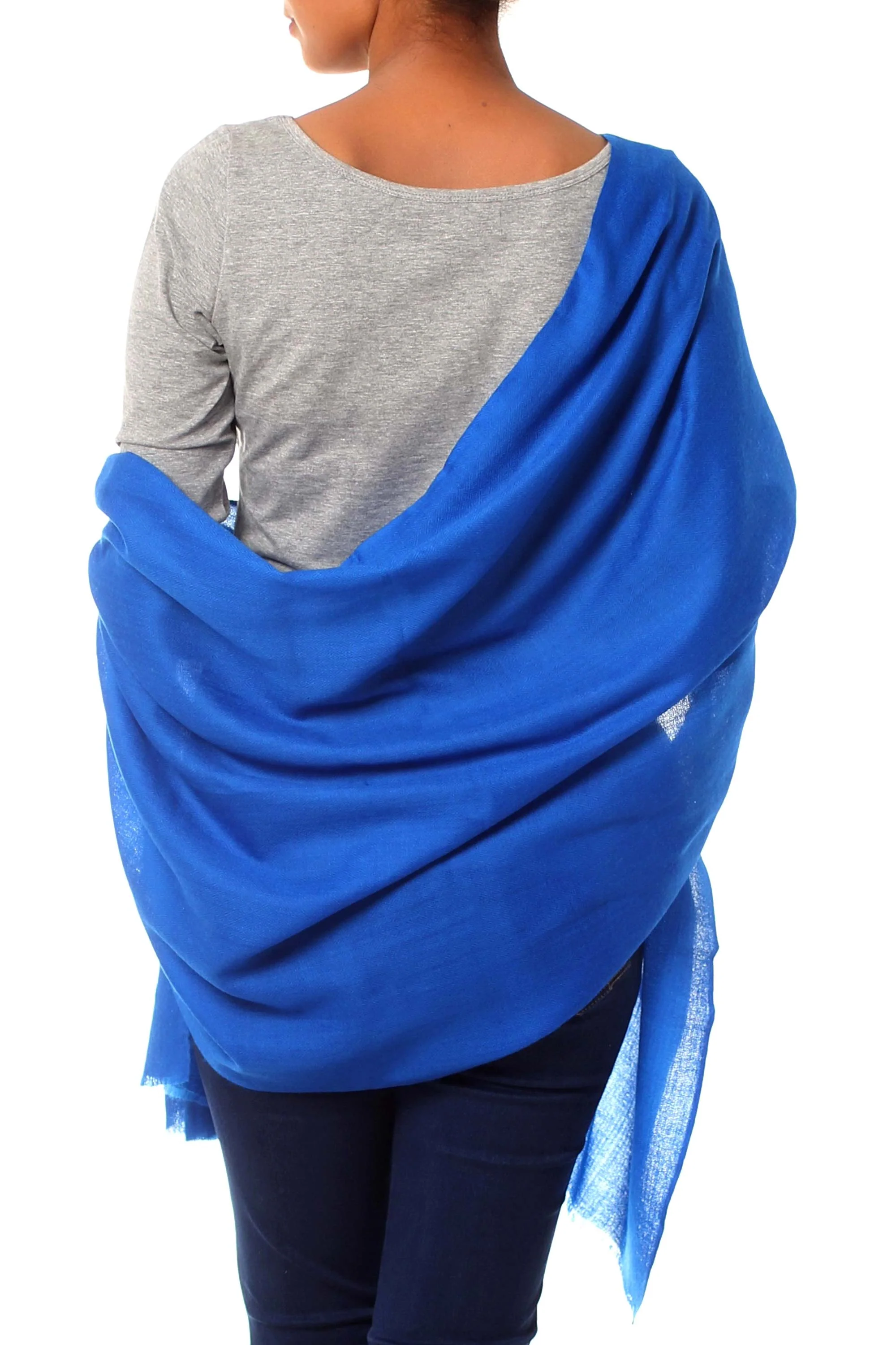 Kashmiri Diamonds in Blue Royal Blue Hand Loomed All Wool Shawl Made in India - Image 3