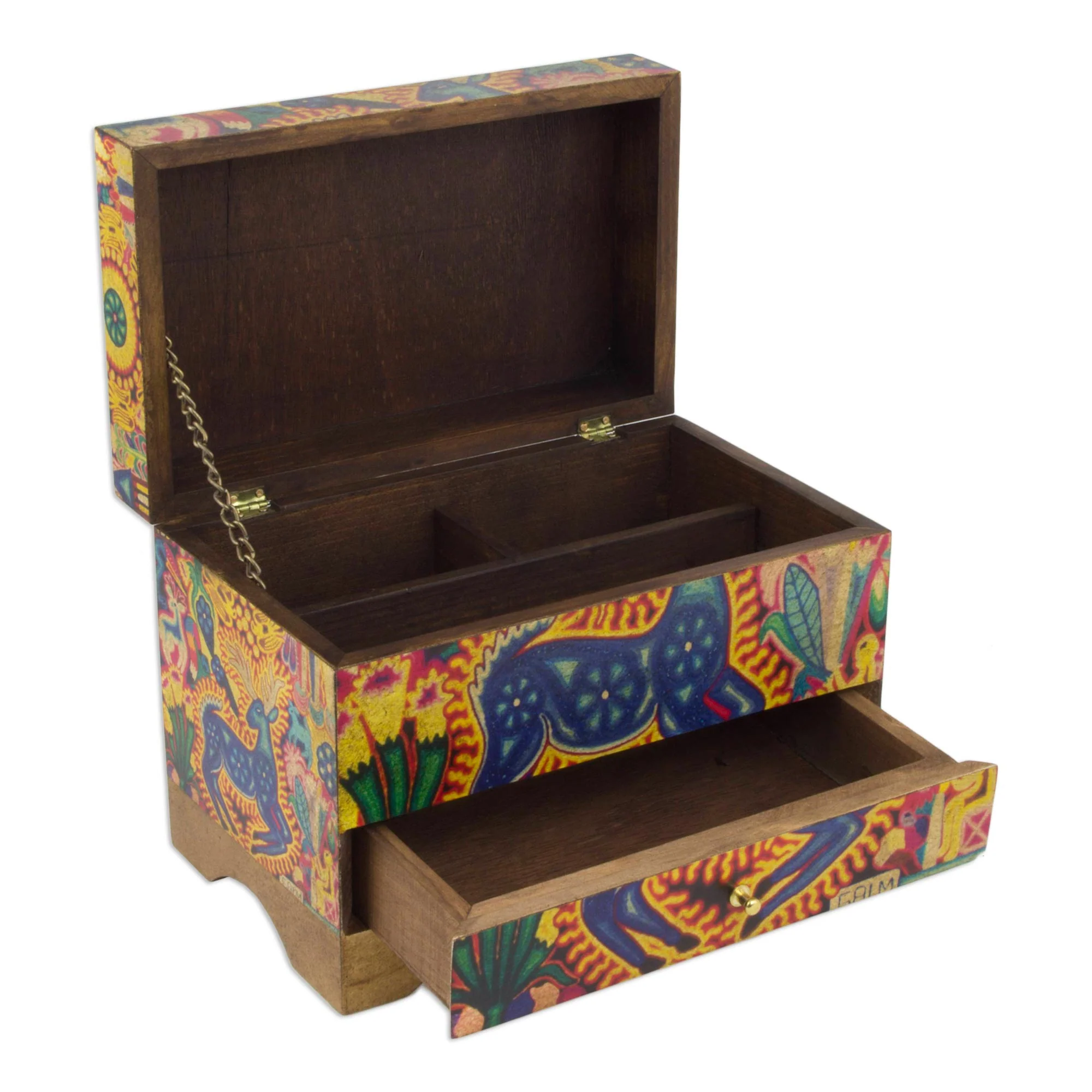 Kawuyumaire Guardian Huichol Deer on Decoupage Wood Jewelry Box - Image 4