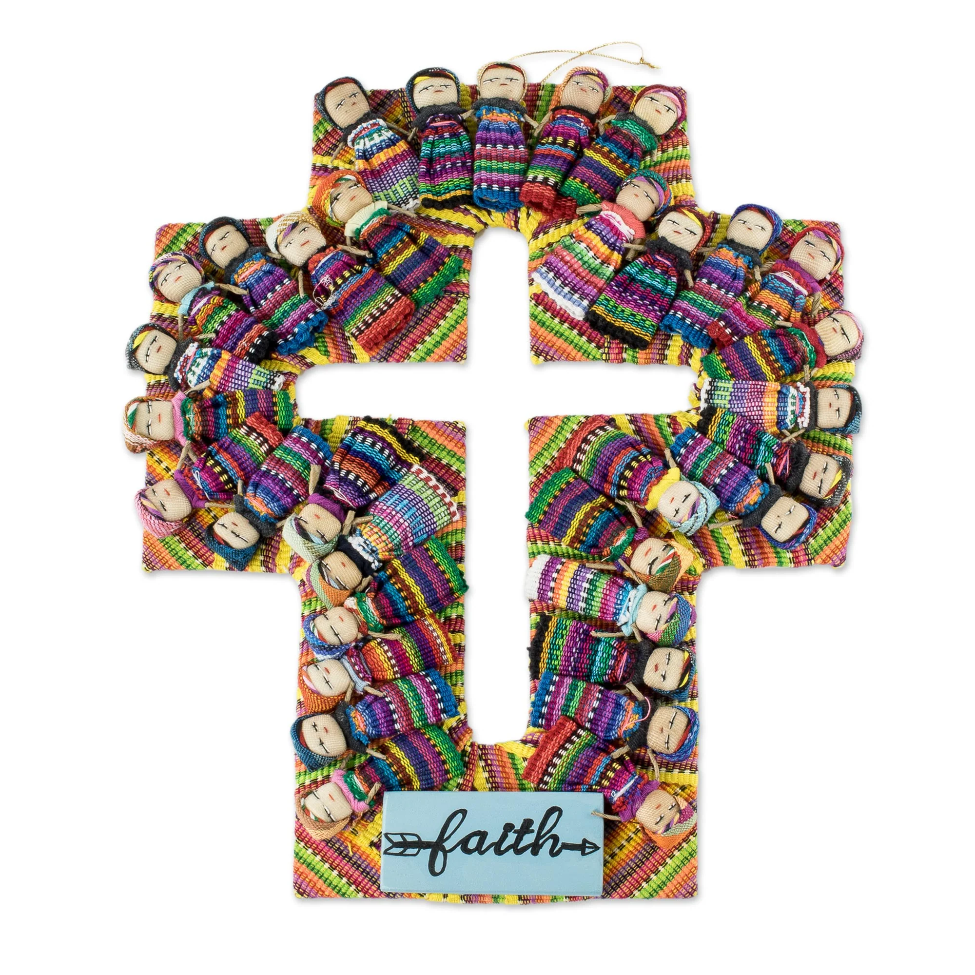 Keep the Faith Handmade Guatemalan Worry Doll Cross for Wall Display - Image 2