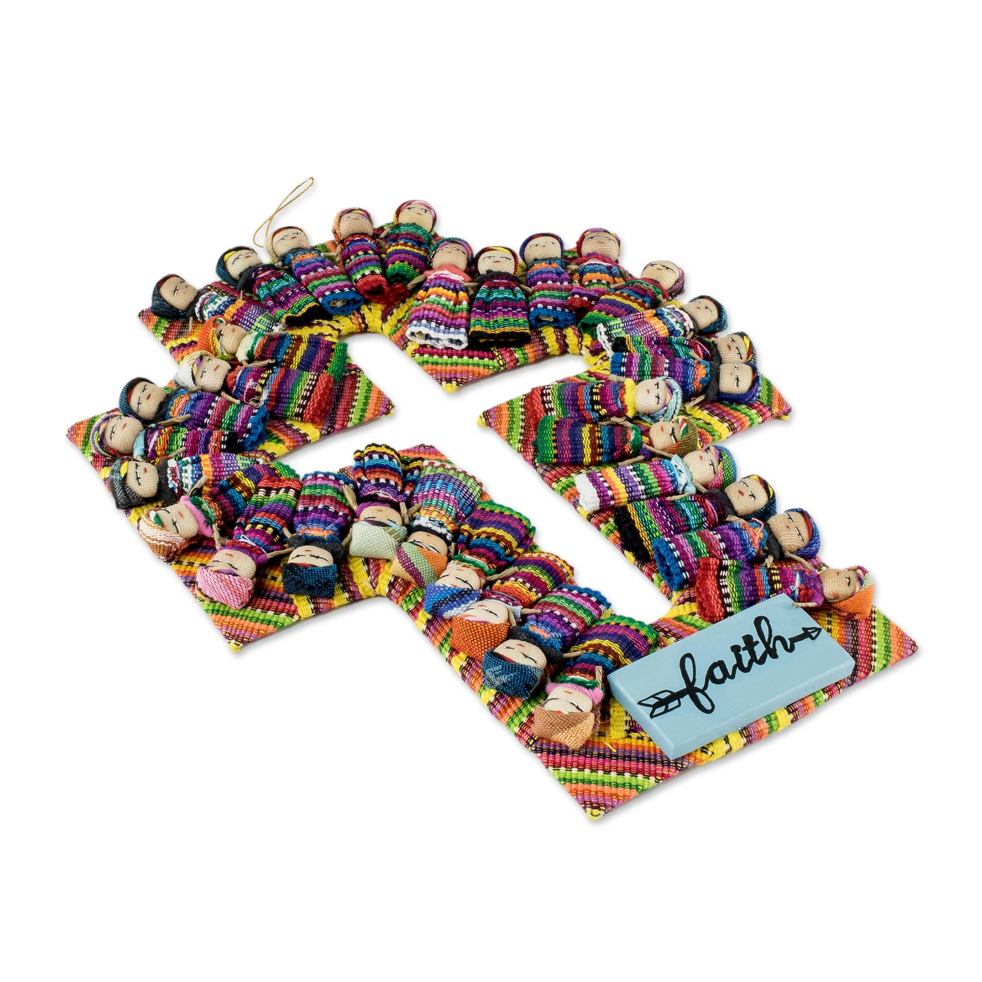 Keep the Faith Handmade Guatemalan Worry Doll Cross for Wall Display - Image 3