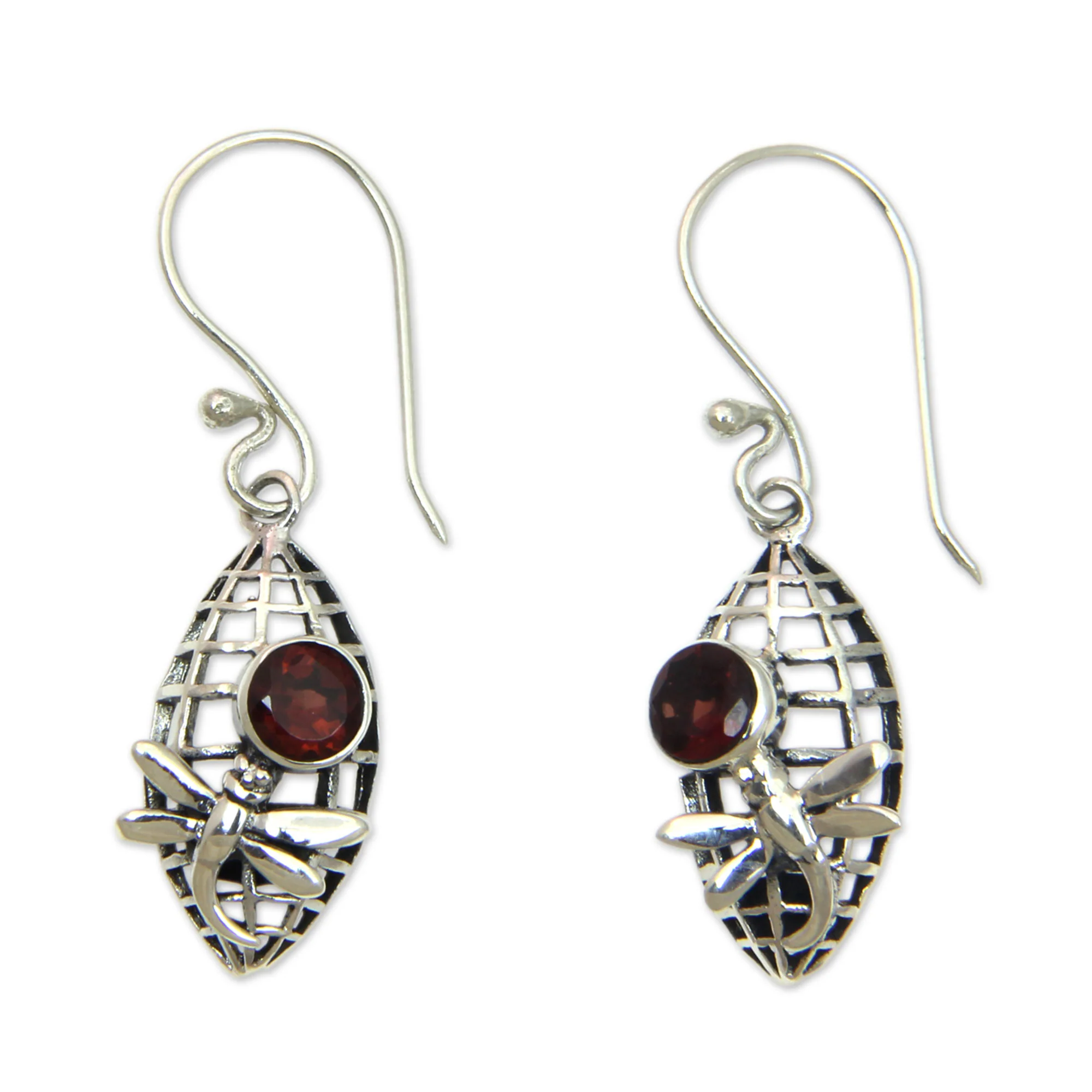 Kintamani Dragonfly in Crimson Silver Dragonfly Earrings with 1 Carat Garnet Accents - Image 2