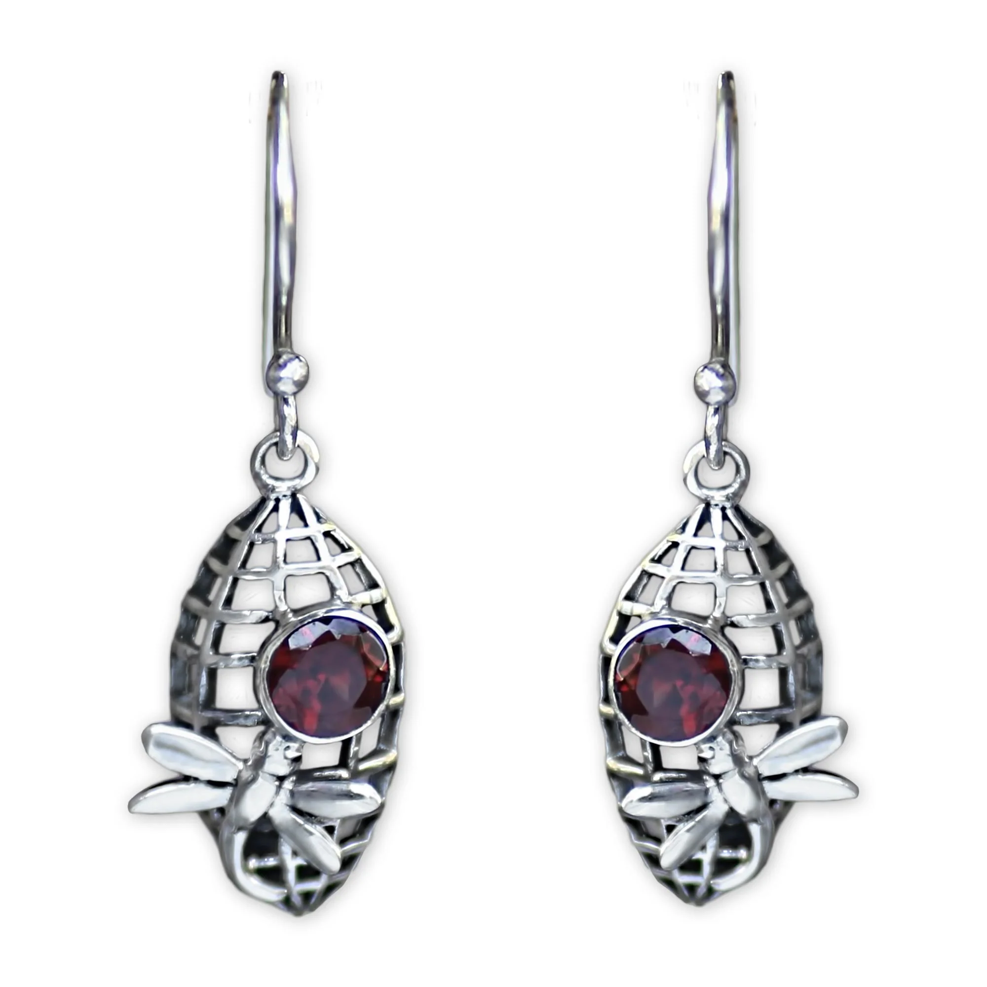 Kintamani Dragonfly in Crimson Silver Dragonfly Earrings with 1 Carat Garnet Accents - Image 3