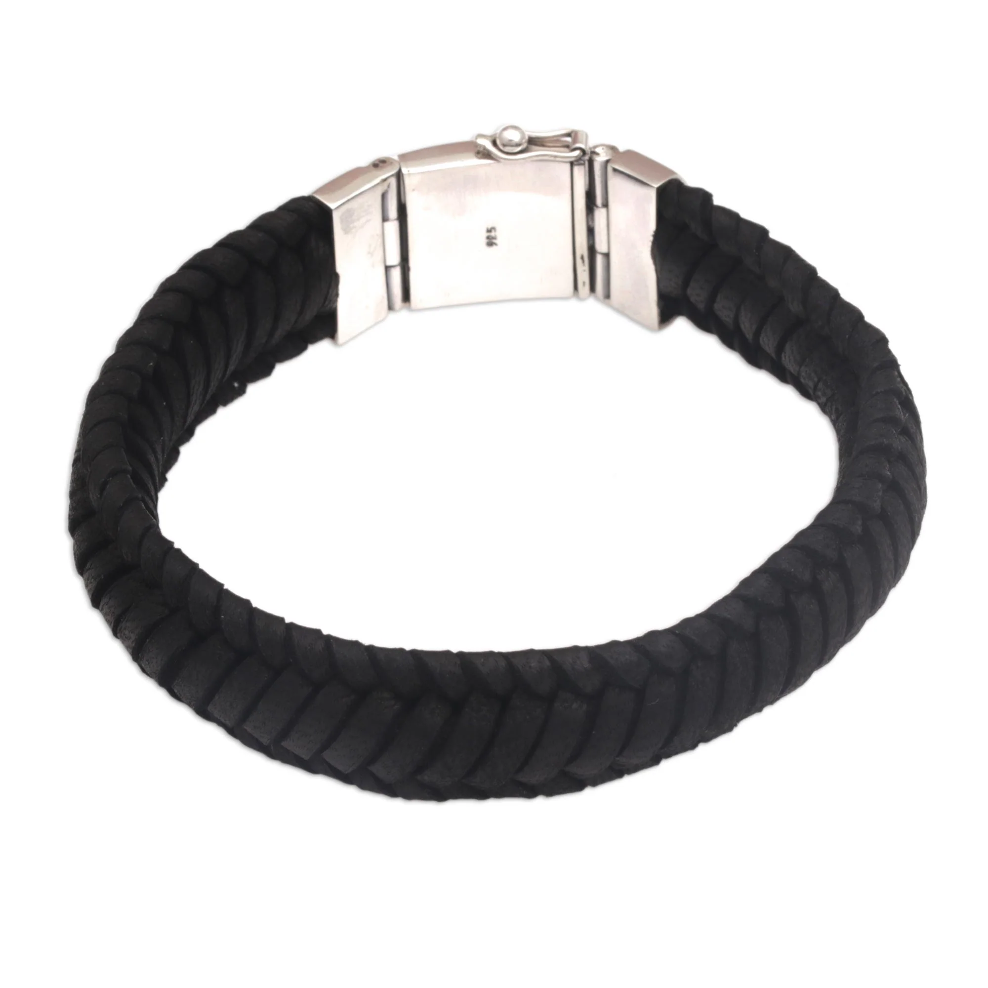 Kintamani Weave in Black Silver & Leather Bracelet - Image 2