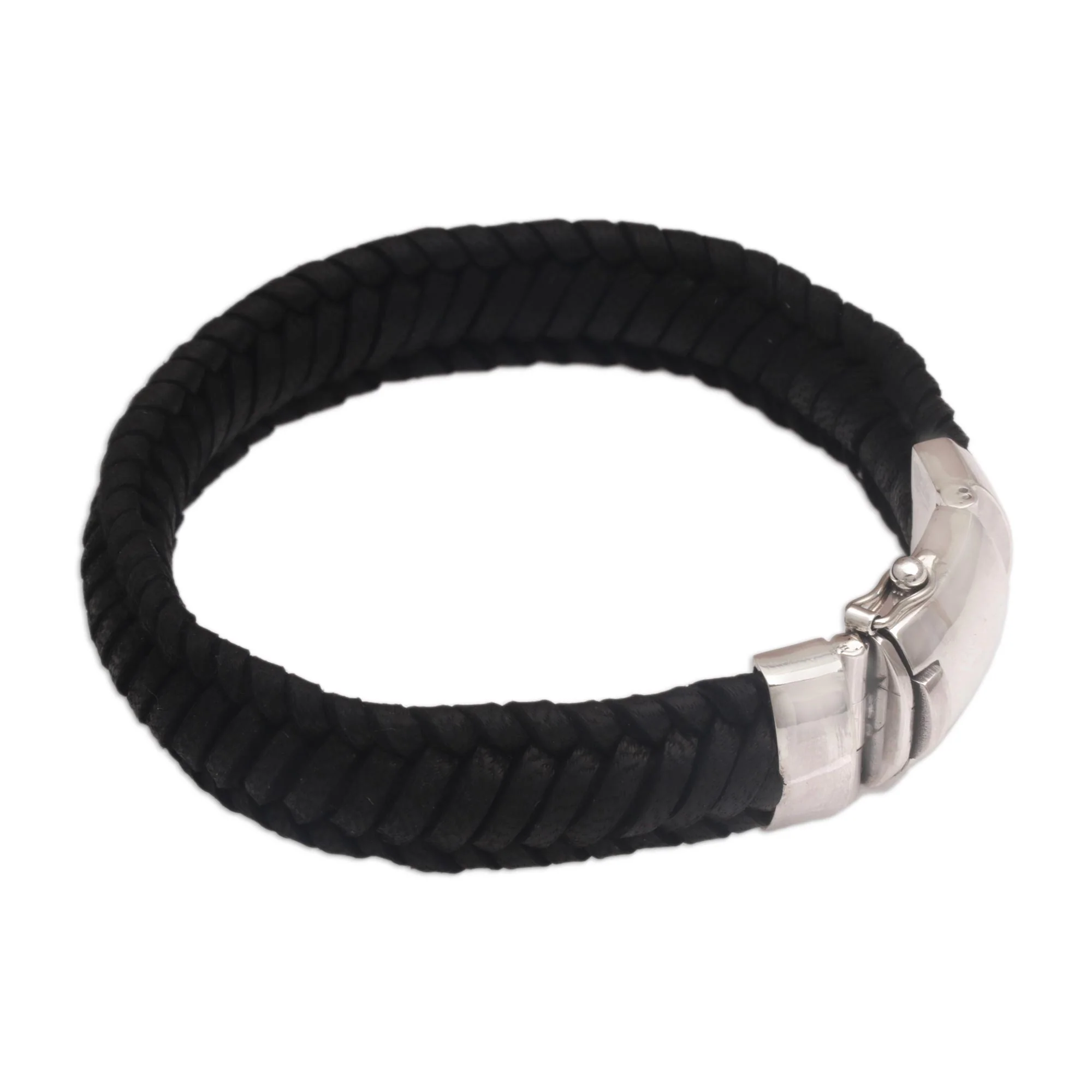 Kintamani Weave in Black Silver & Leather Bracelet - Image 5