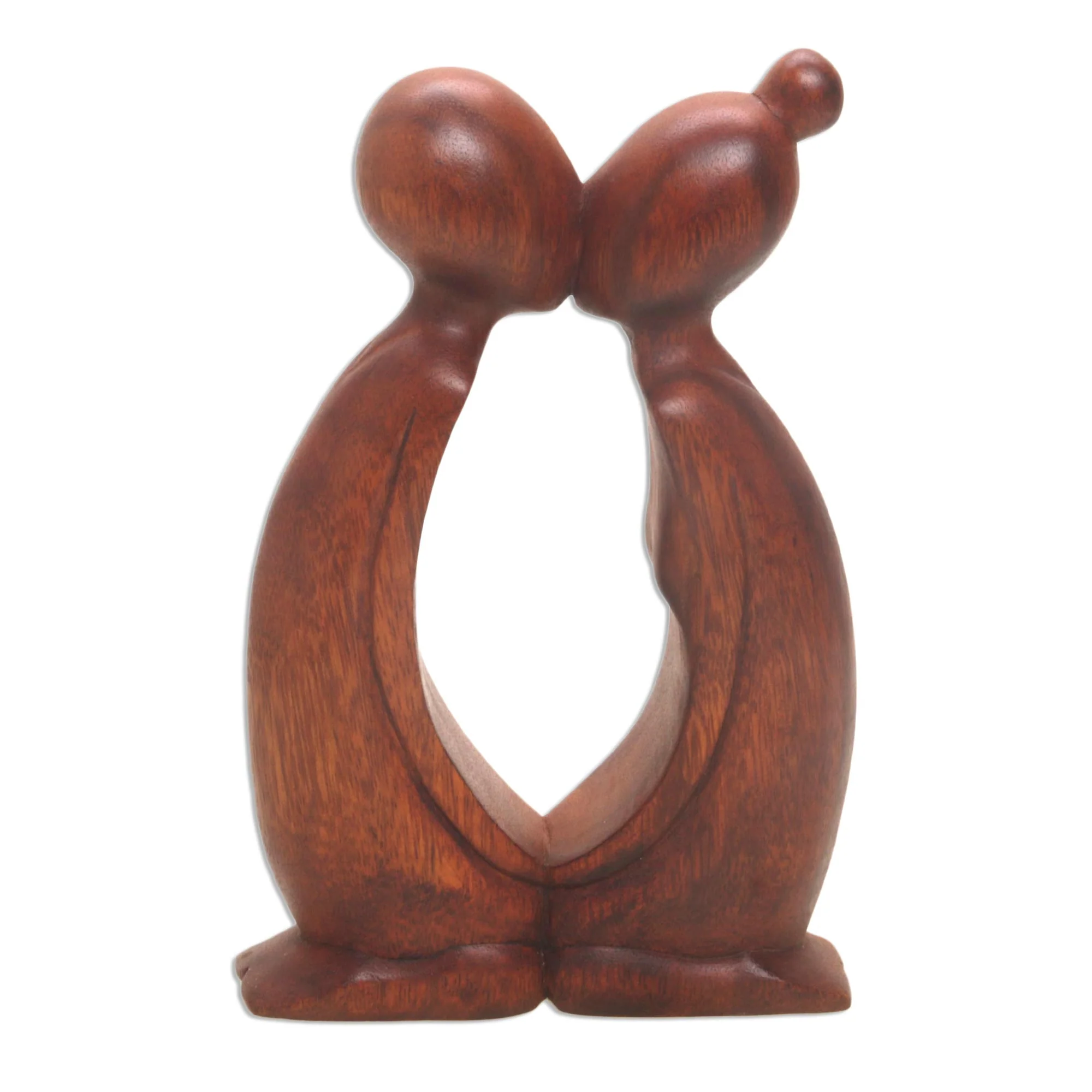 Kissing You Hand Carved Suar Wood Romantic Statuette from Bali - Image 3
