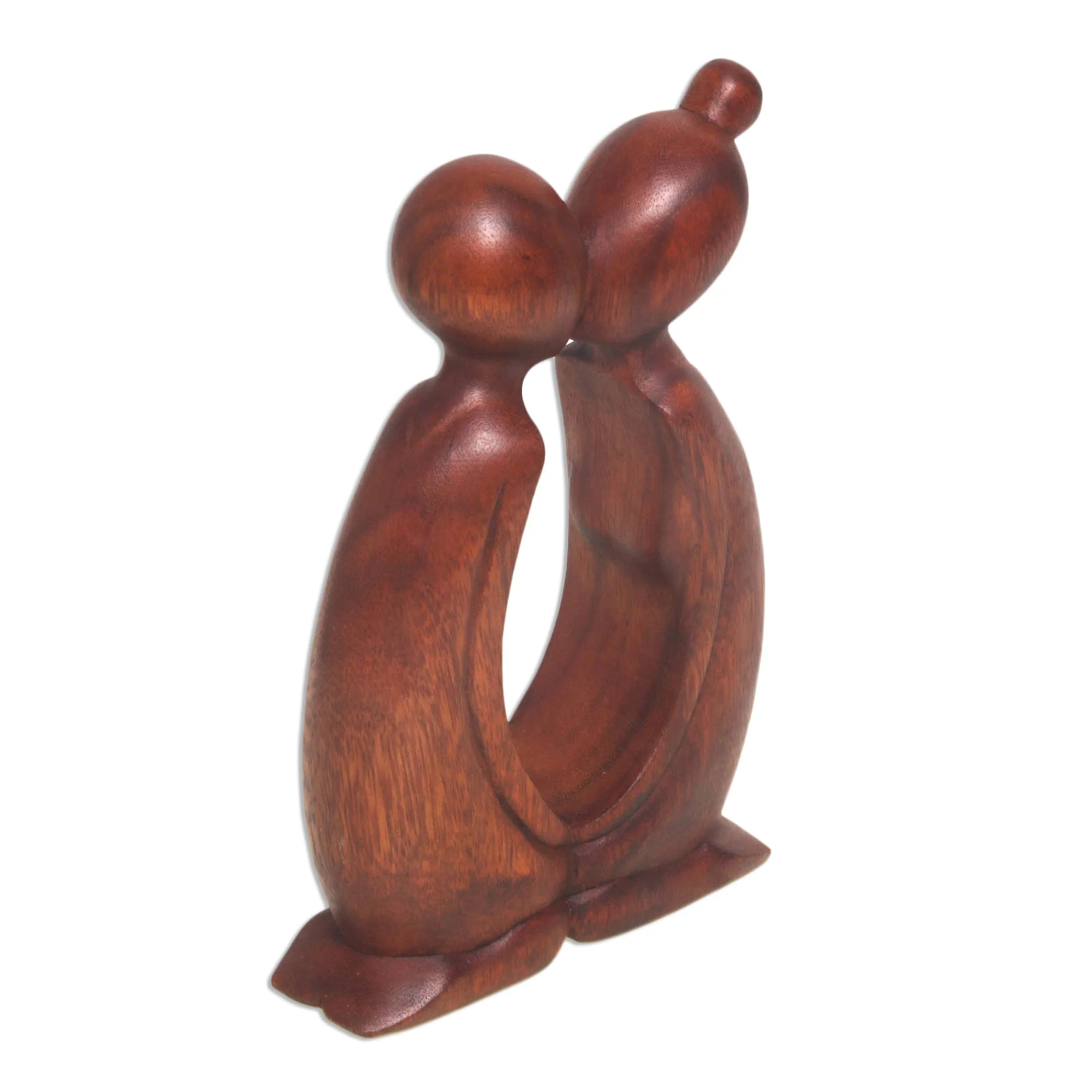 Kissing You Hand Carved Suar Wood Romantic Statuette from Bali - Image 5