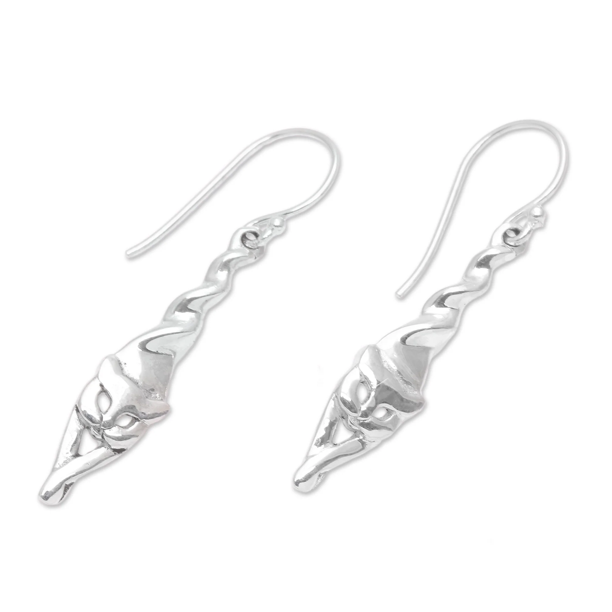 Kitty Stretch Sterling Silver Cat Dangle Earrings Crafted in Bali - Image 4