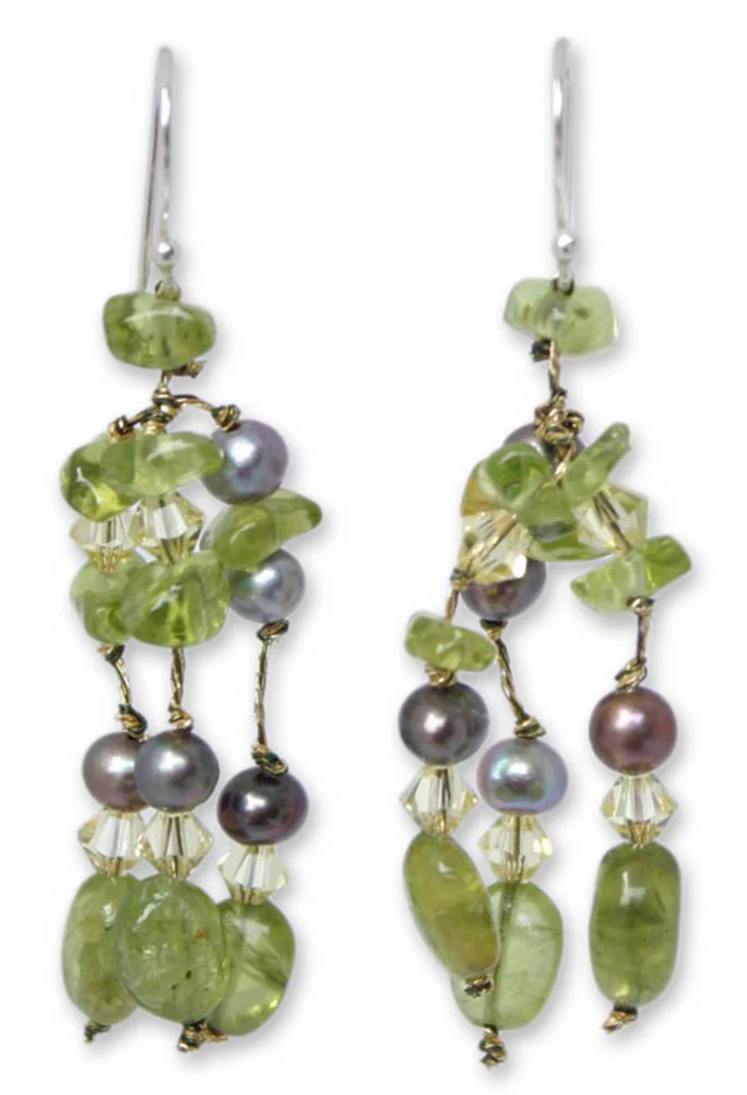 Kiwi Ice Peridot & Pearl Beaded Earrings - Image 2