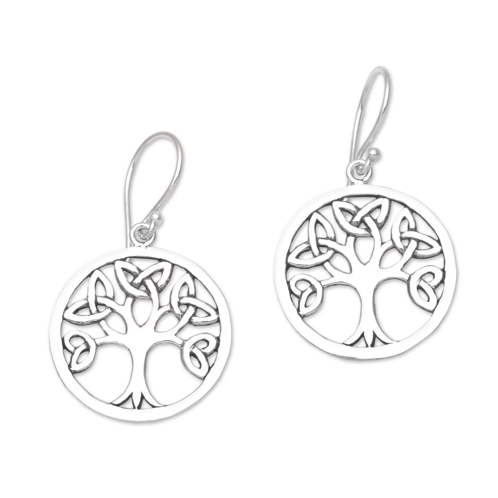 Knotting Tree Celtic Knot Tree Sterling Silver Dangle Earrings from Bali - Image 2