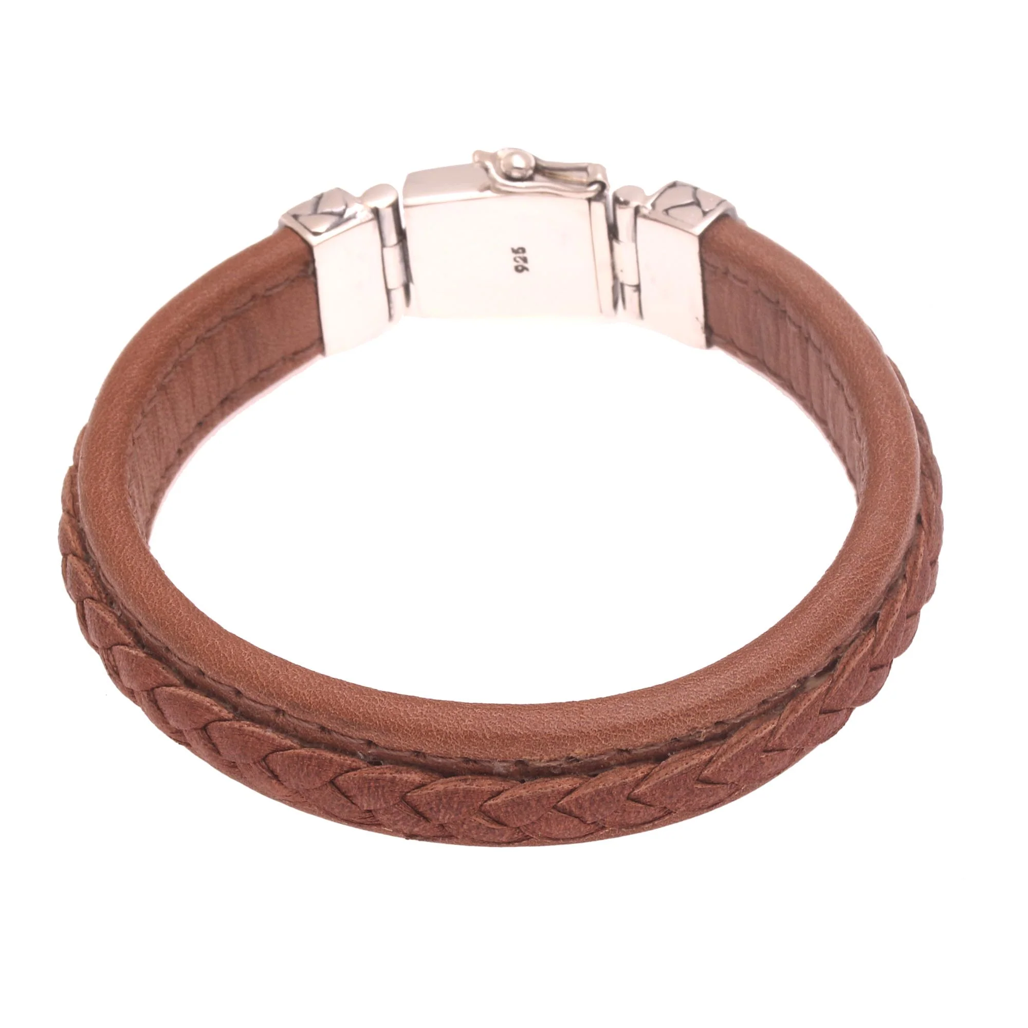 Kuat in Soft Brown Indonesian Leather and Sterling Silver Wristband Bracelet - Image 2