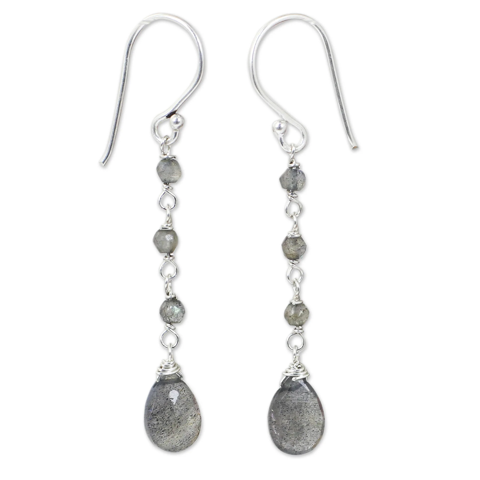 Lady Handmade Labradorite and Sterling Silver Dangle Earrings - Image 2