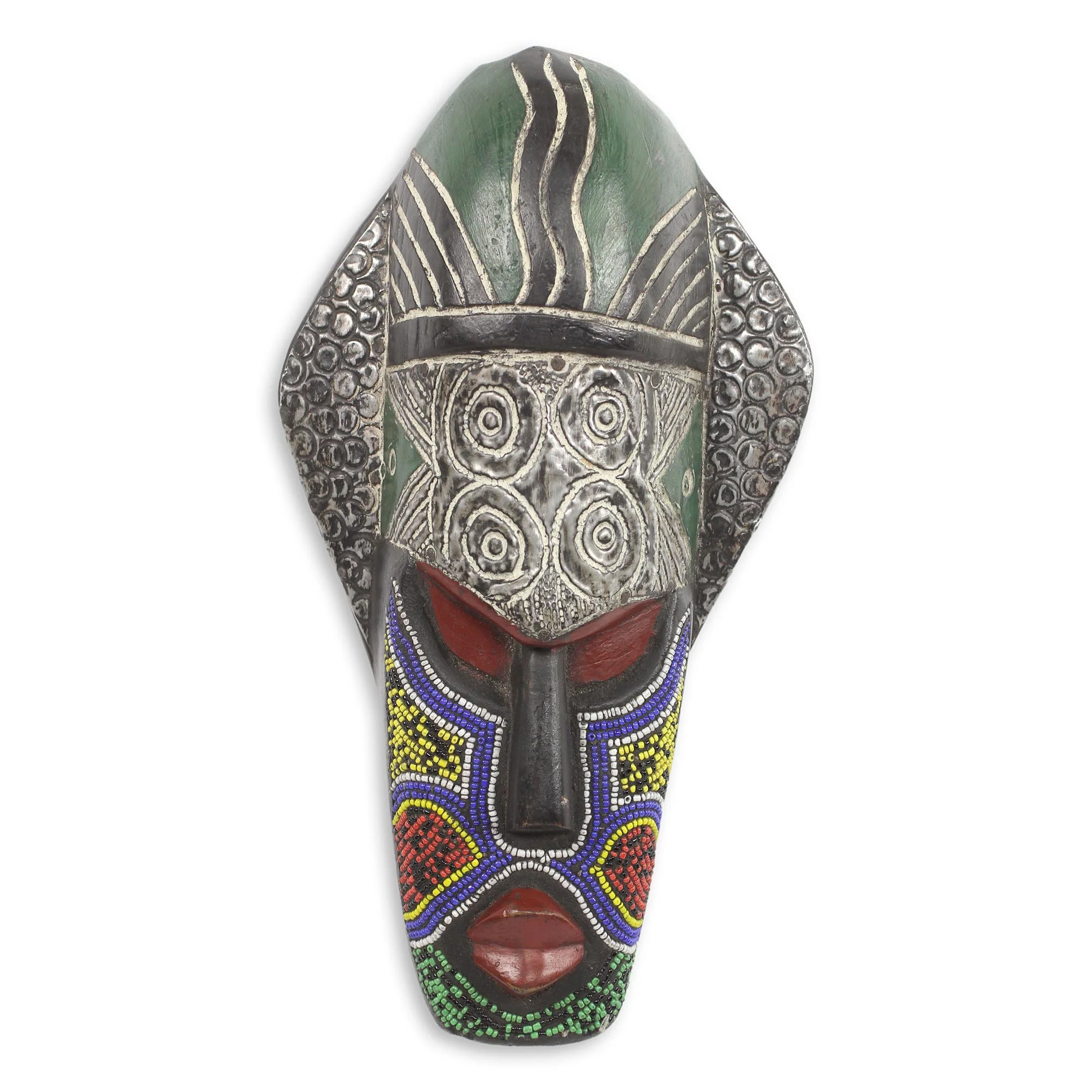 Landa Tribal Chief African Mask Beaded Wood - Image 2