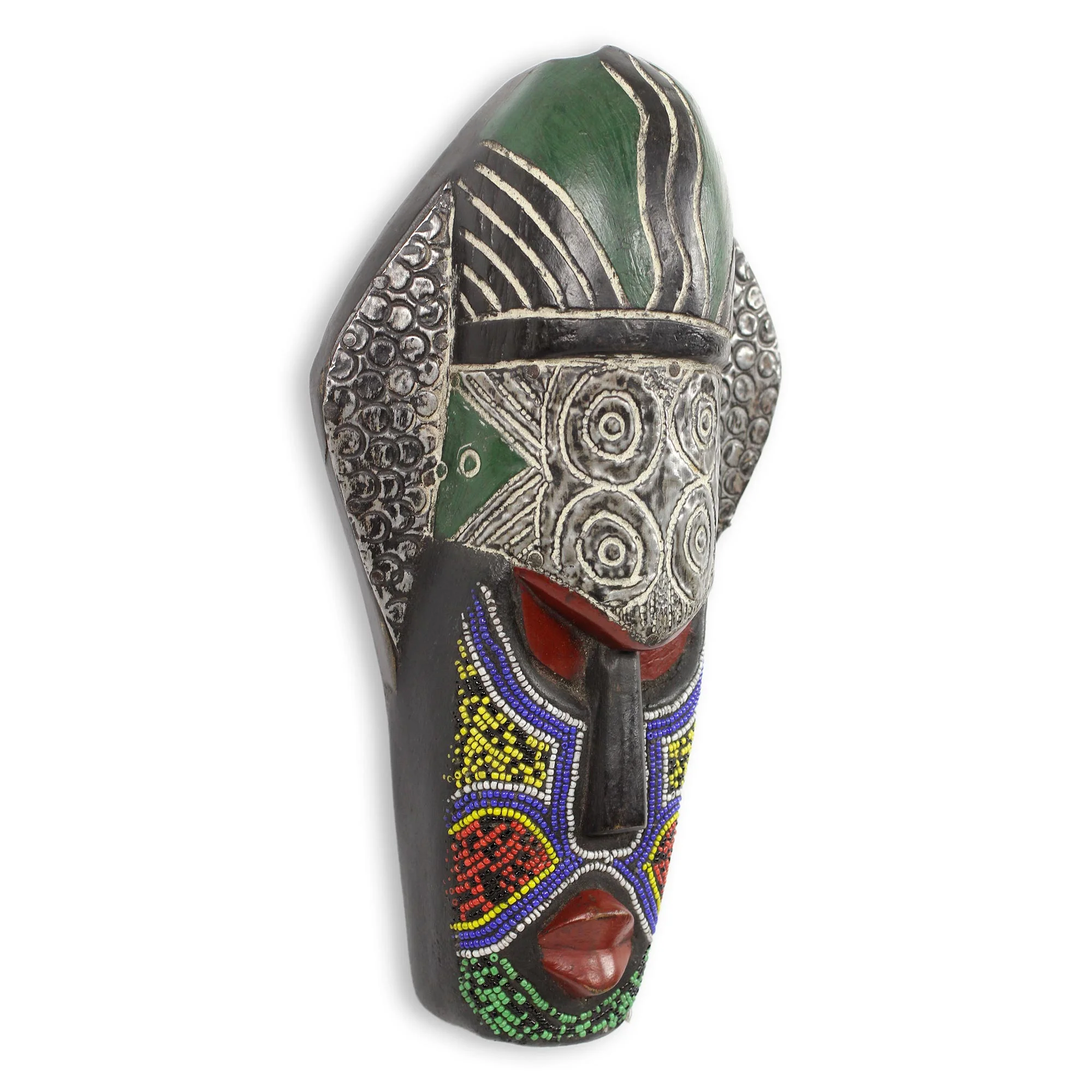 Landa Tribal Chief African Mask Beaded Wood - Image 3
