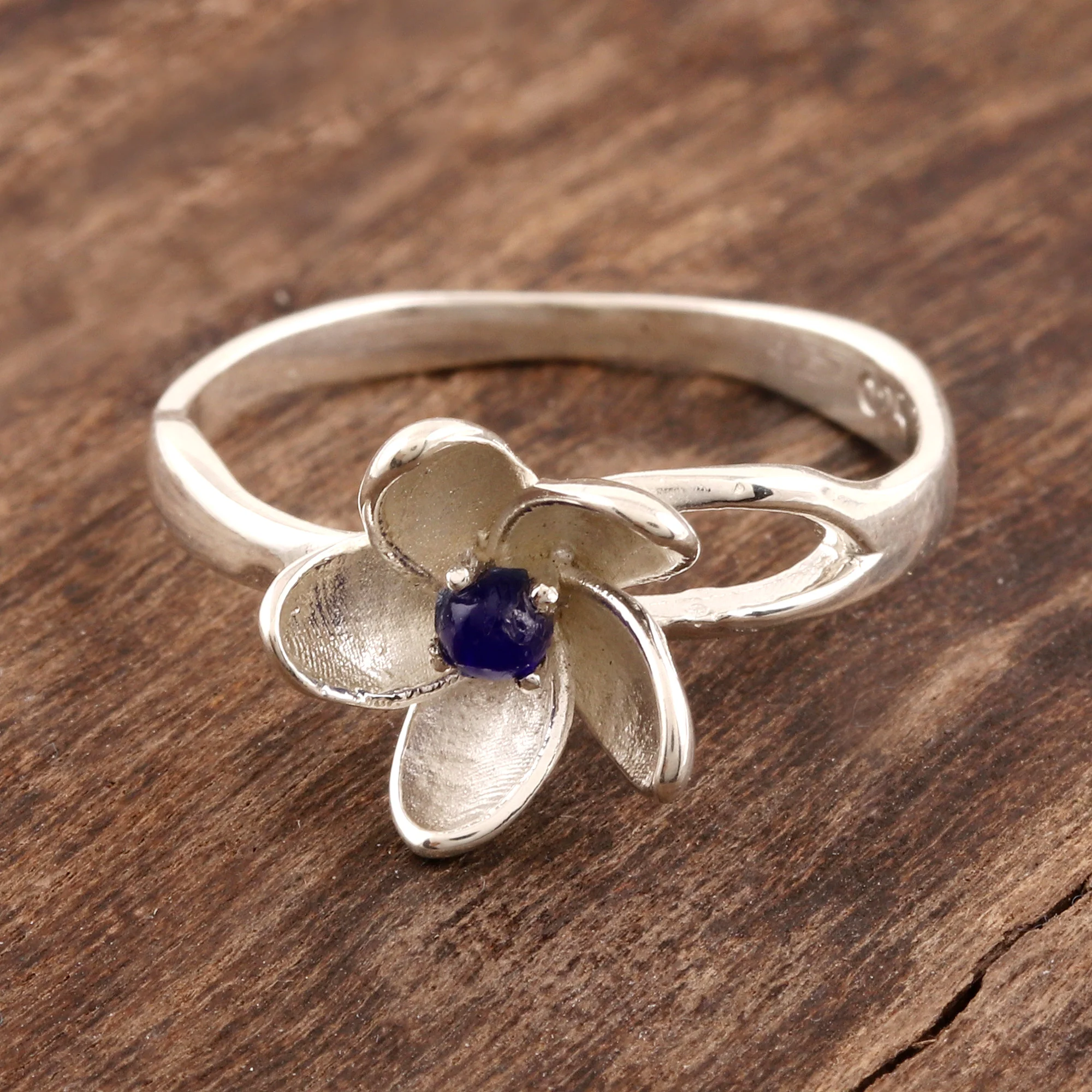 Lapis Flower Floral Lapis Lazuli Cocktail Ring from India - Image 3
