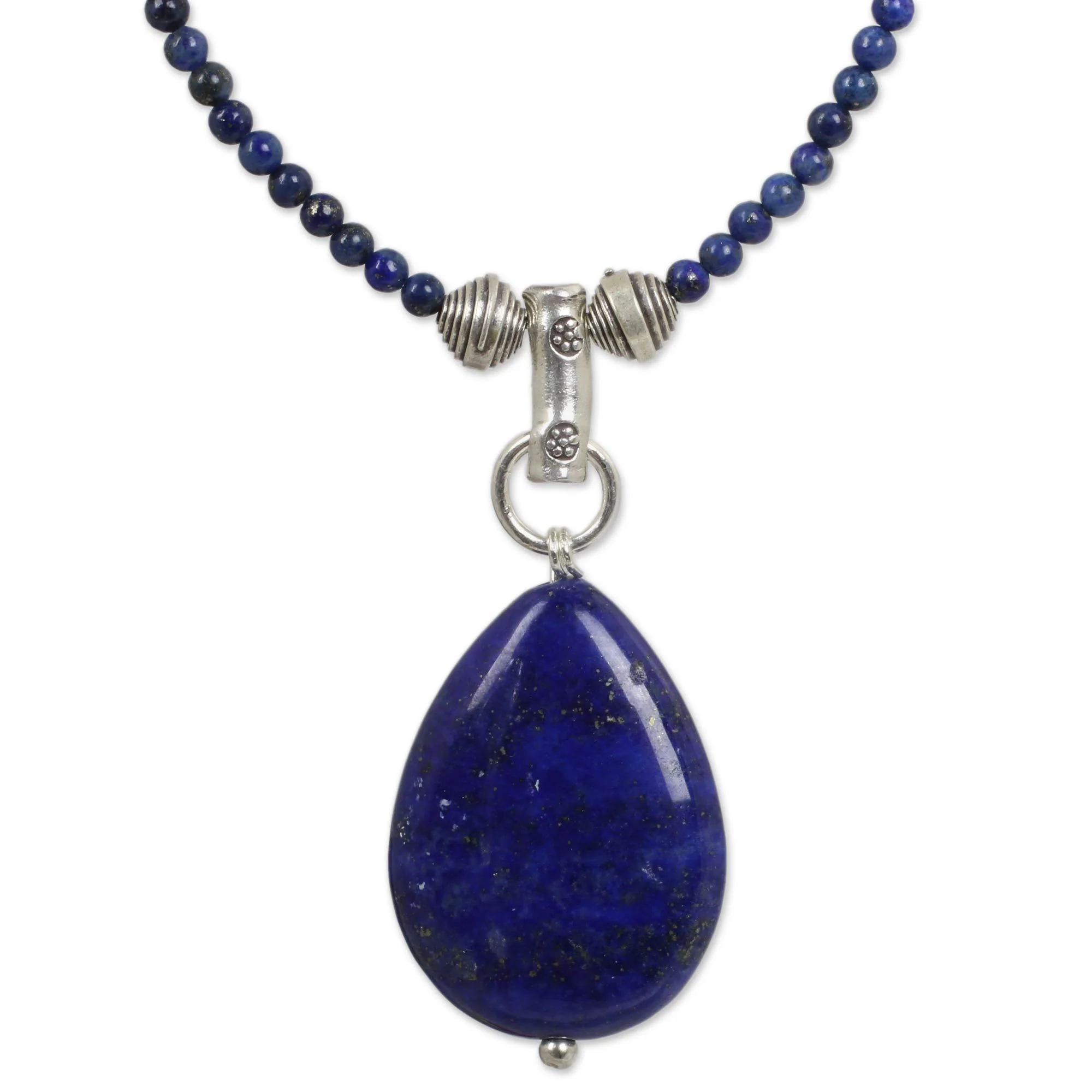 Lapis Lazuli & Sterling Silver Beaded Pendant Necklace - Image 2
