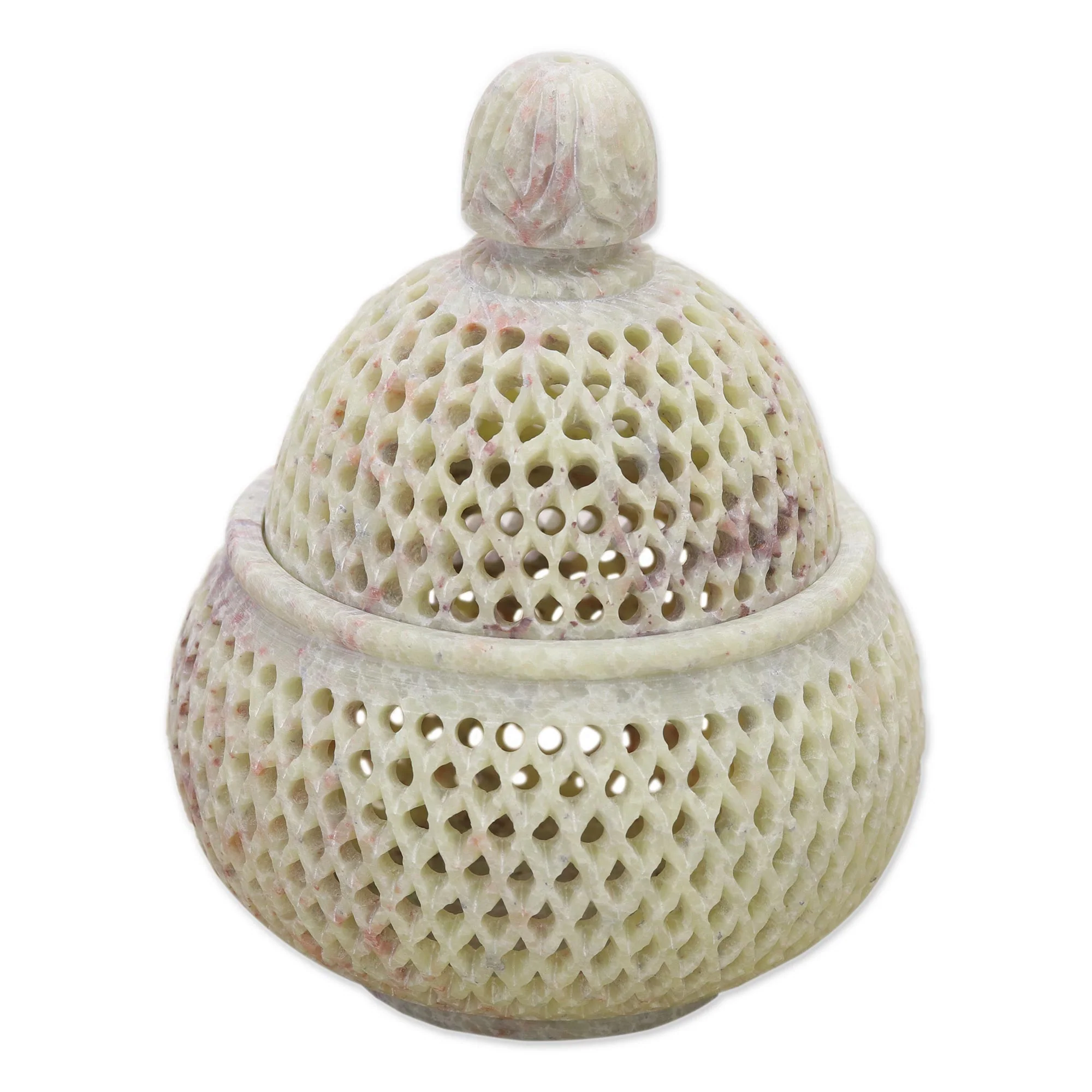 Lattice Lace Handcrafted Jali Soapstone Beige Jar and Bottle (Large) - Image 2