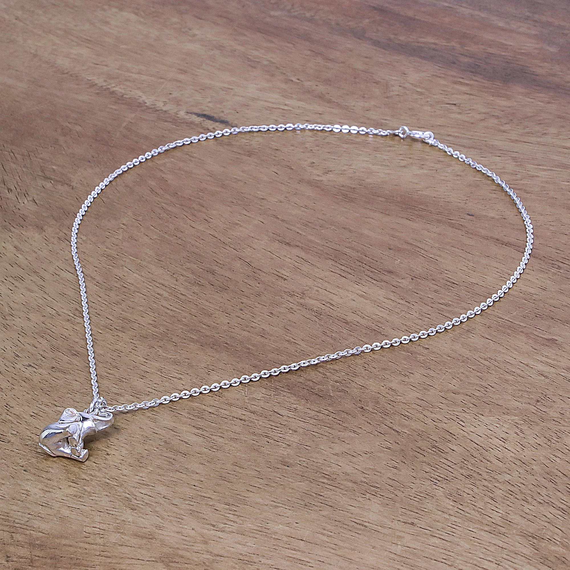 Laughing Elephant Handcrafted Sterling Silver Pendant Necklace - Image 4