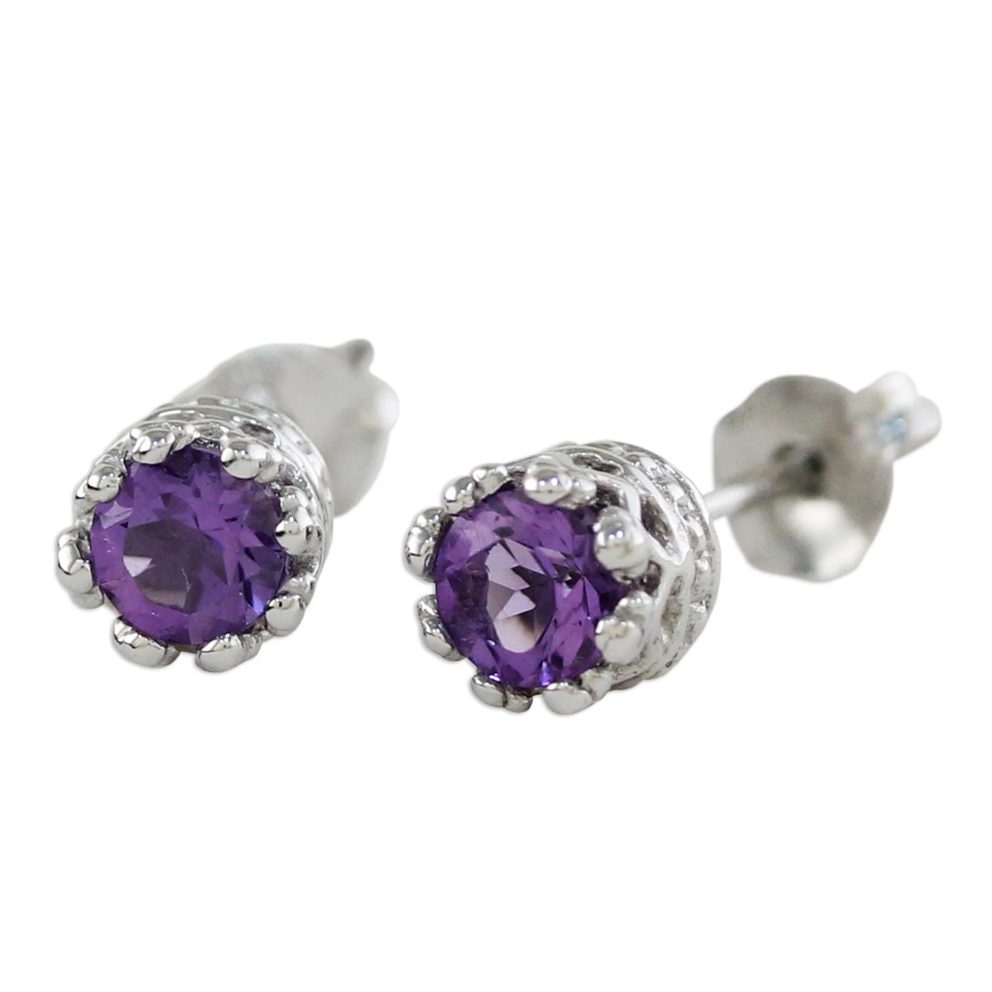 Lavender Brilliance Rhodium Plated Amethyst Stud Earrings from Thailand - Image 2