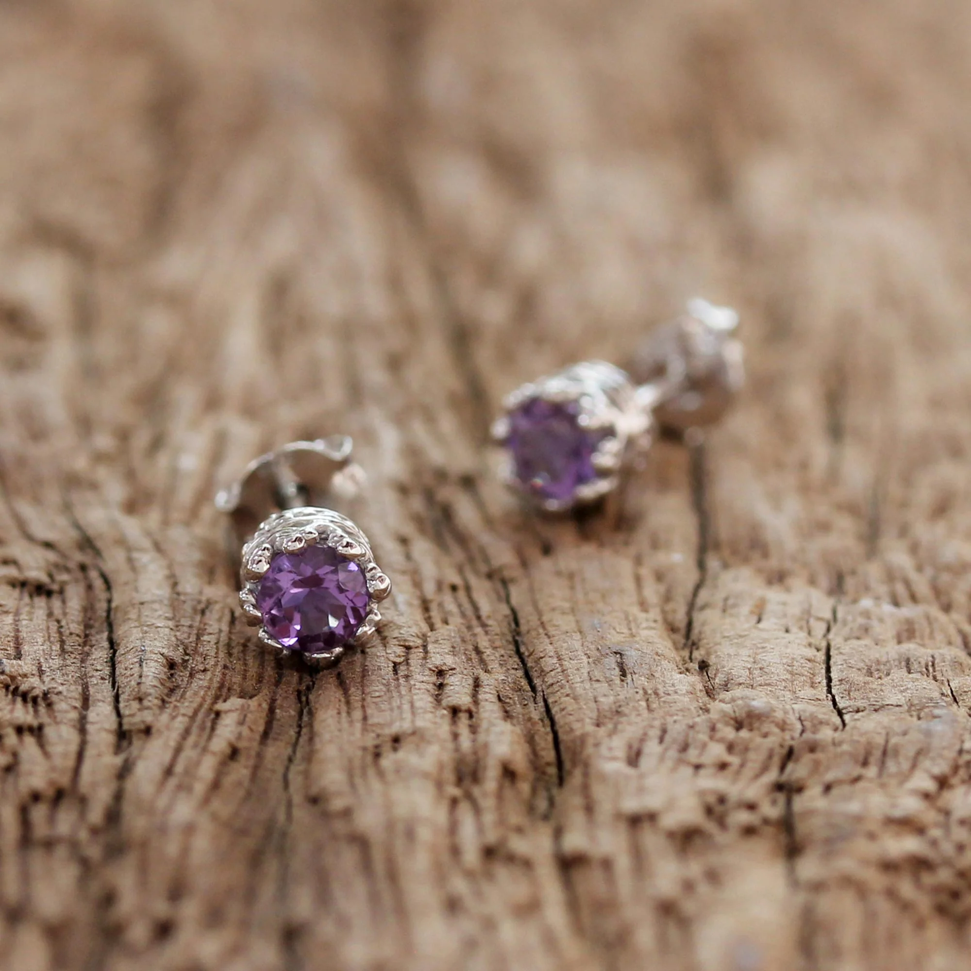 Lavender Brilliance Rhodium Plated Amethyst Stud Earrings from Thailand - Image 3