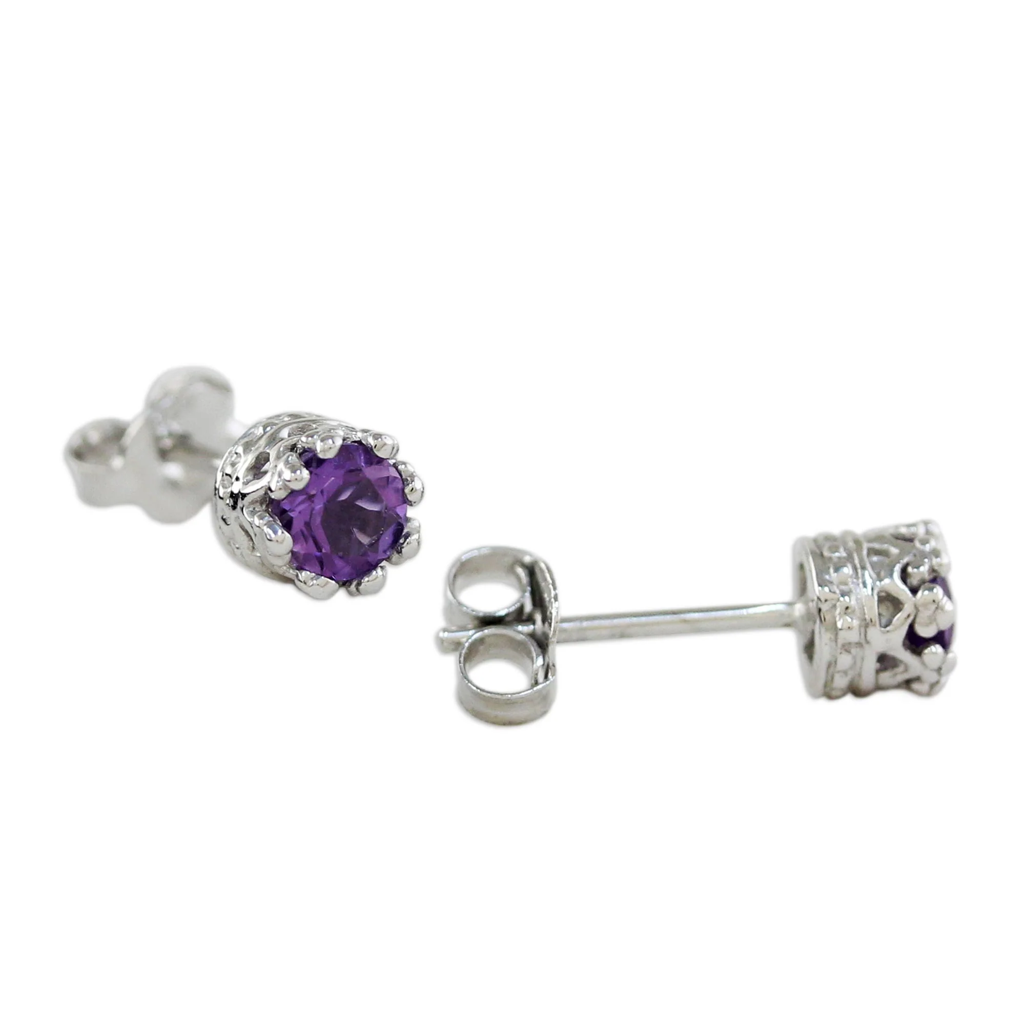 Lavender Brilliance Rhodium Plated Amethyst Stud Earrings from Thailand - Image 5