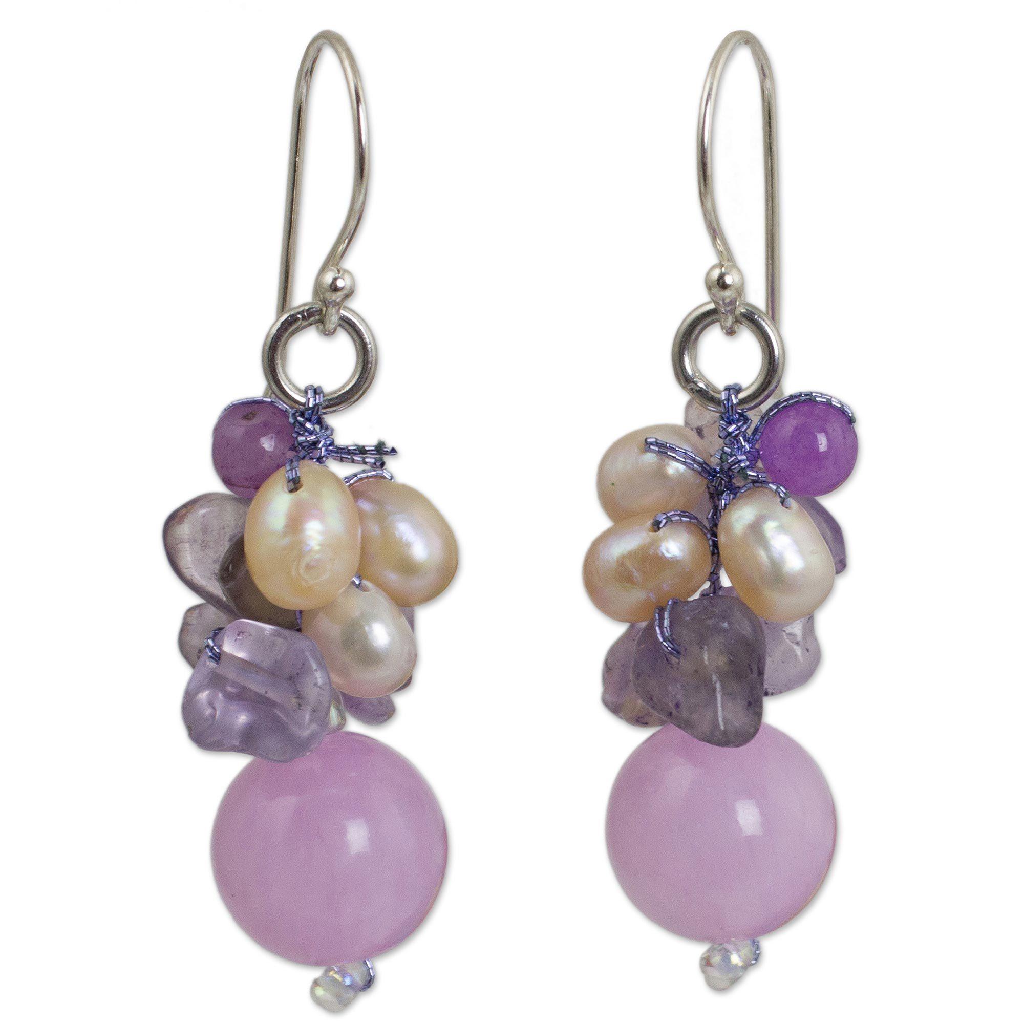 Lavender Gemstone & Pearl Beaded Earrings - Image 2