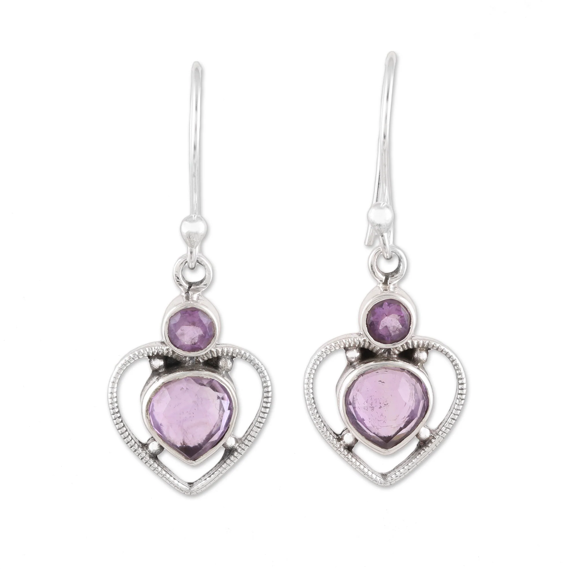 Lavender Heart Handmade 925 Sterling Silver Amethyst Heart Earrings - Image 2