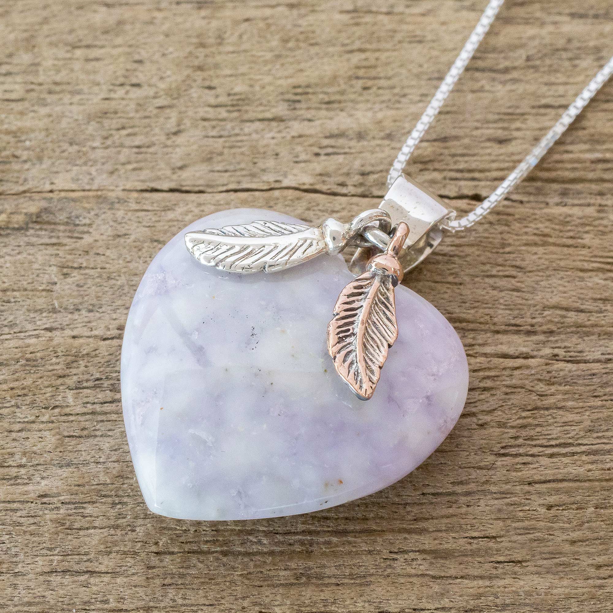 Lavender Heart Natural Lavender Jade and Sterling Silver Heart Necklace - Image 3