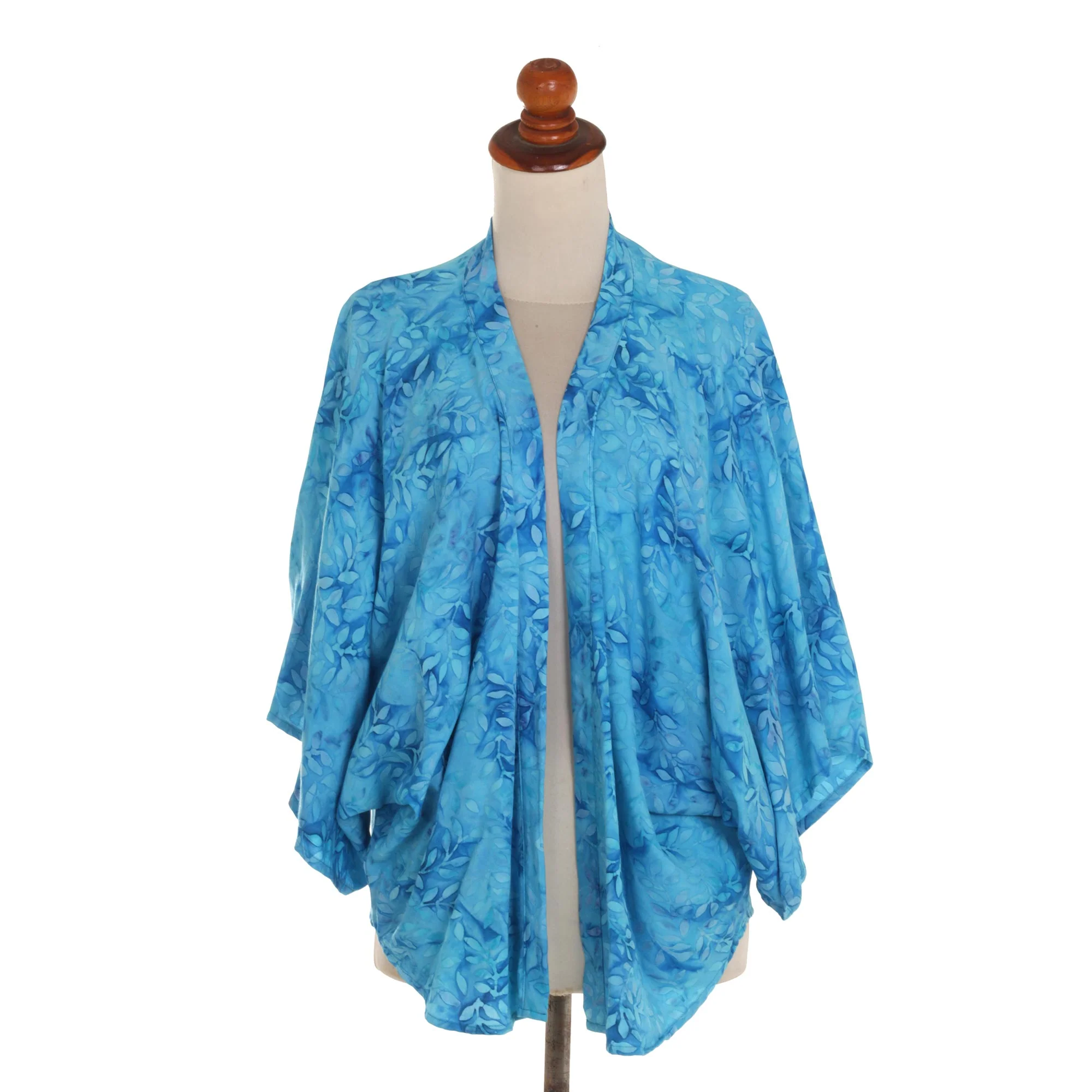 Lavish Garden in Cyan Open Kimono Jacket in Light Blue Batik - Image 4
