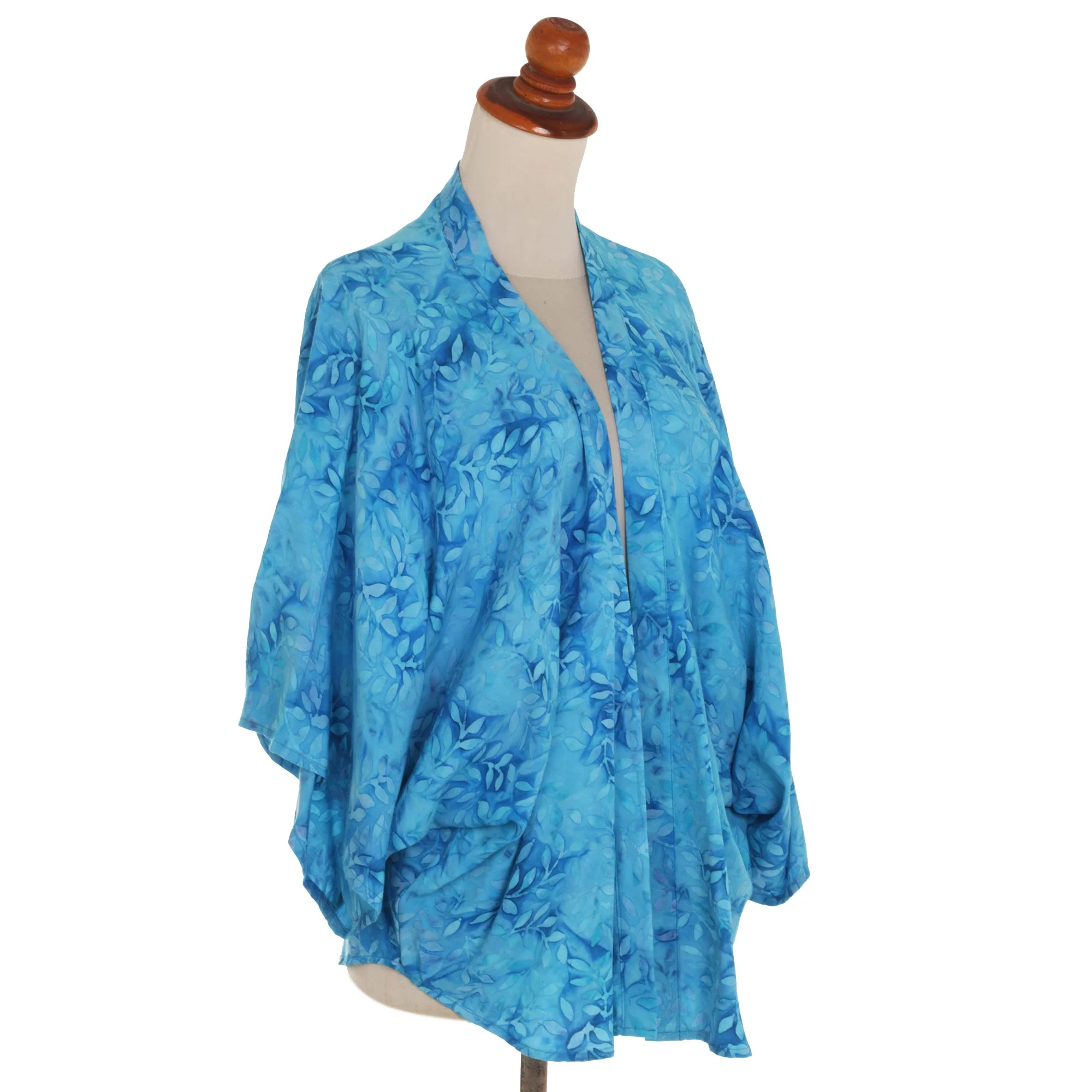 Lavish Garden in Cyan Open Kimono Jacket in Light Blue Batik - Image 5