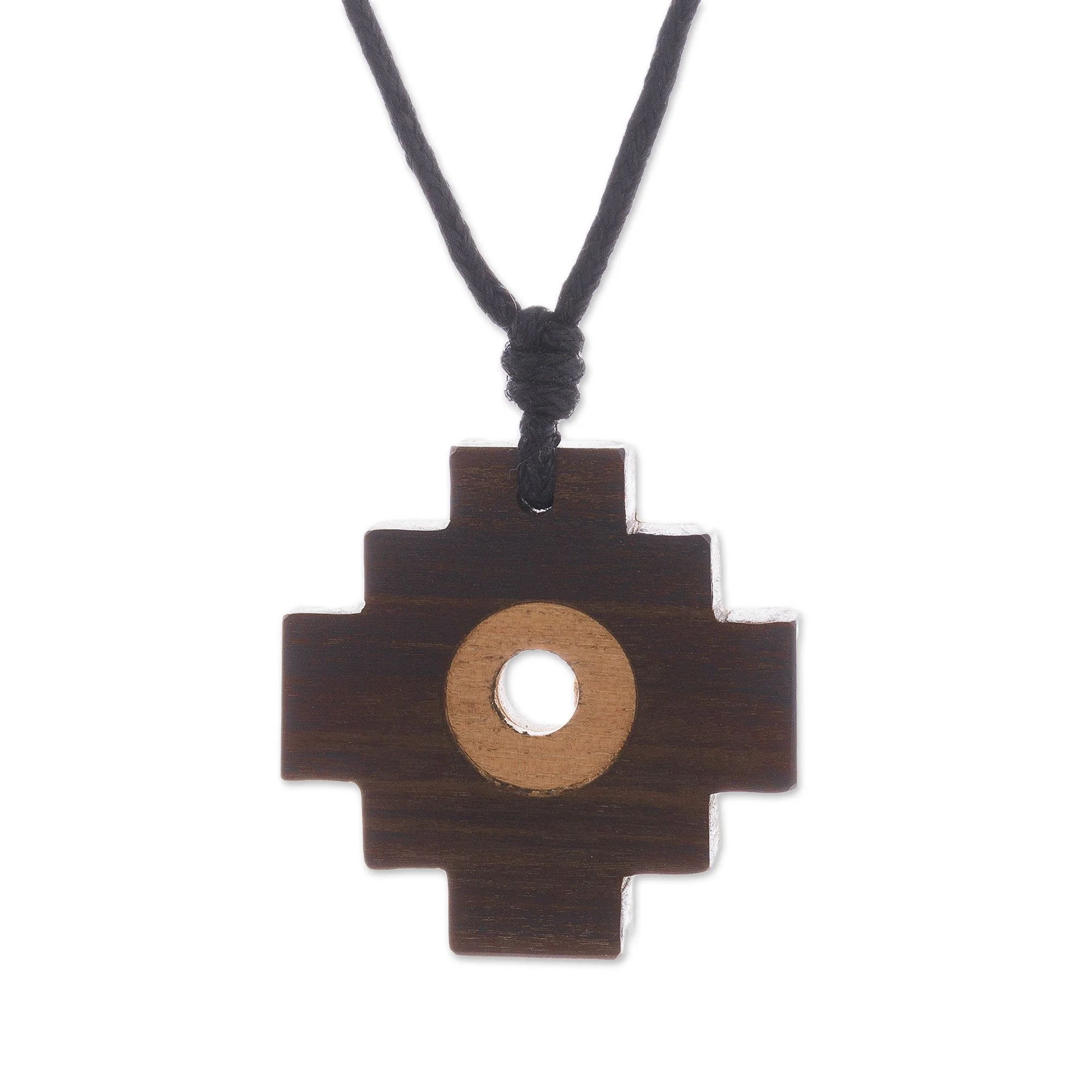 Layered Chakana Wood Pendant Necklace - Image 2