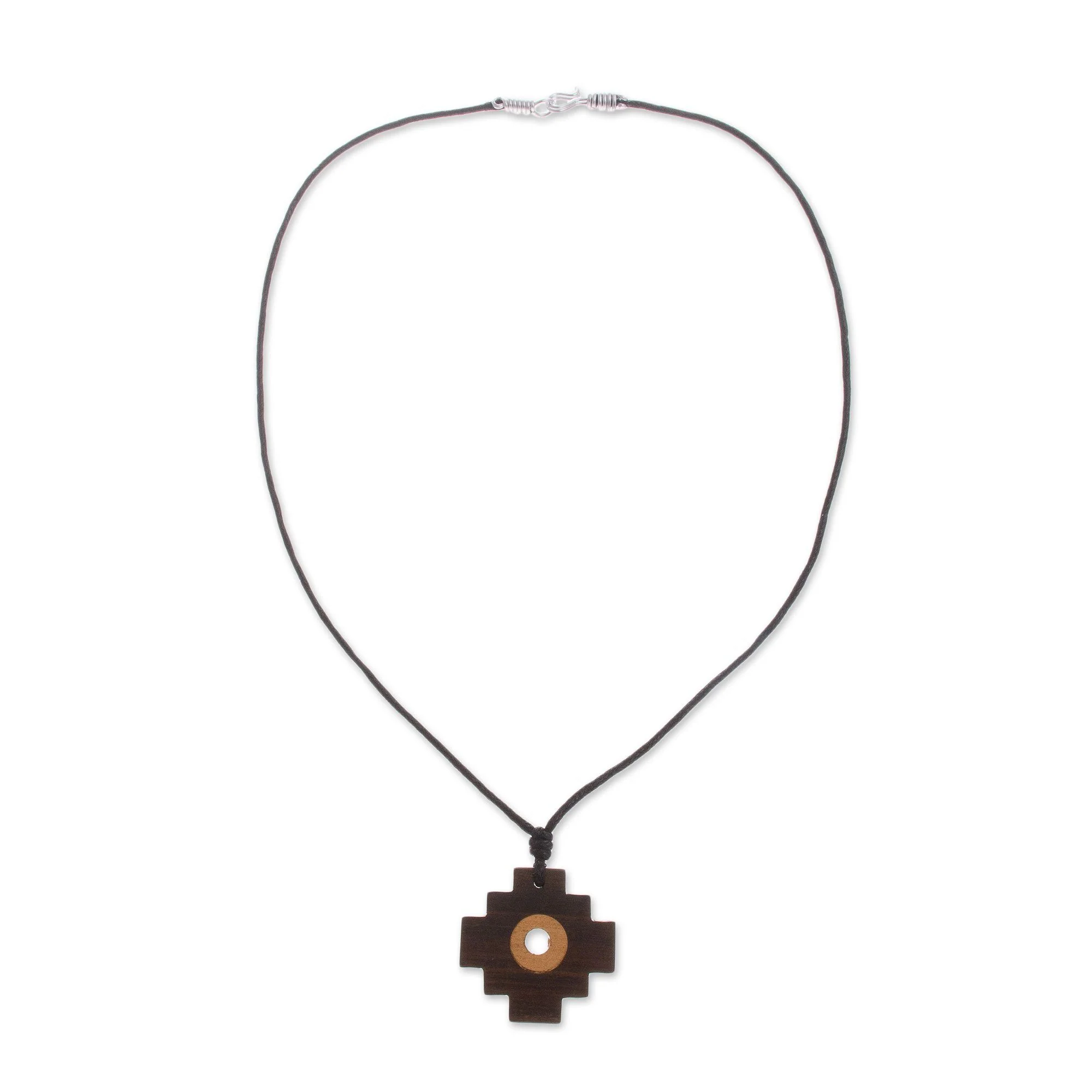 Layered Chakana Wood Pendant Necklace - Image 4