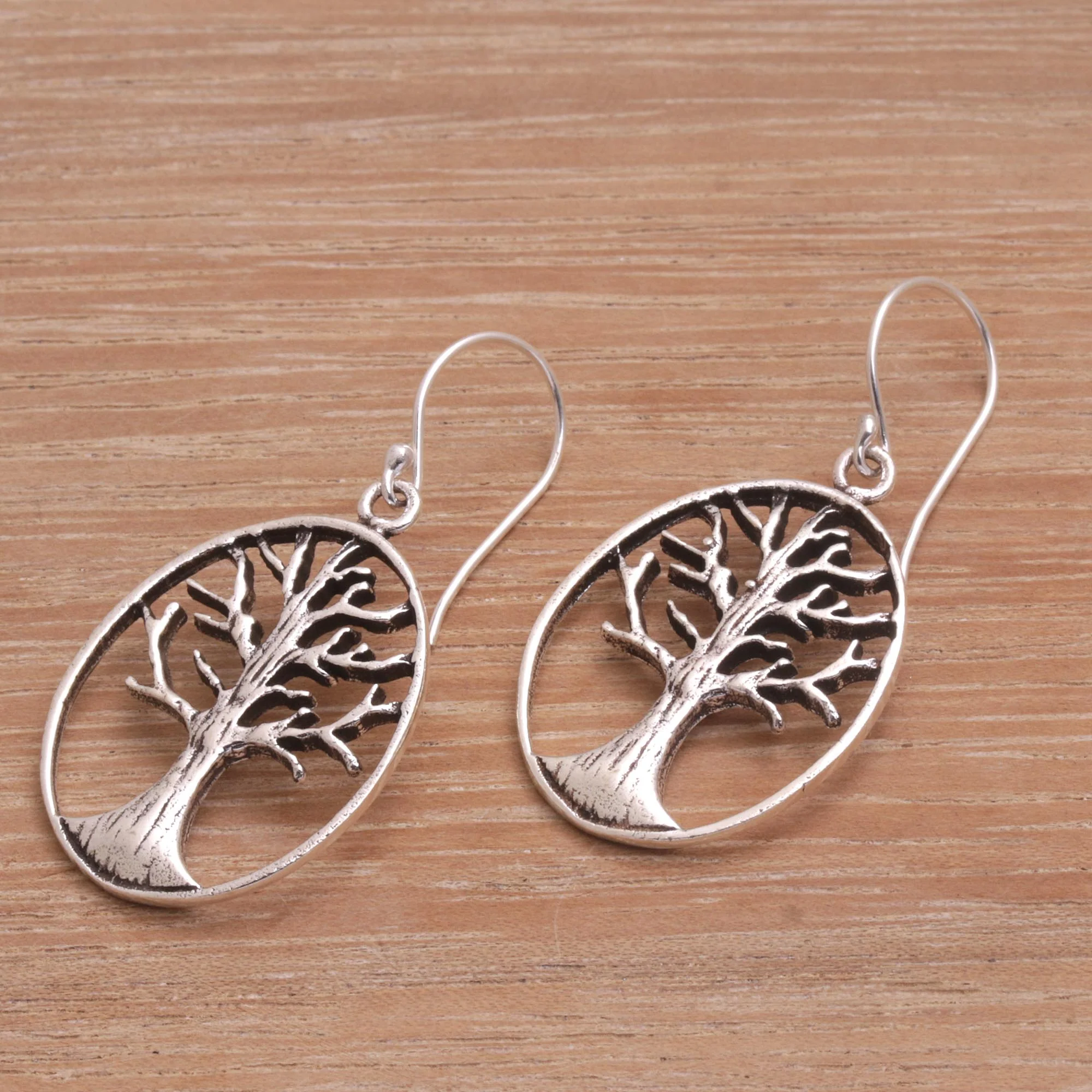 Leafless Trees Oval Tree Sterling Silver Dangle Earrings from Bali - Image 4