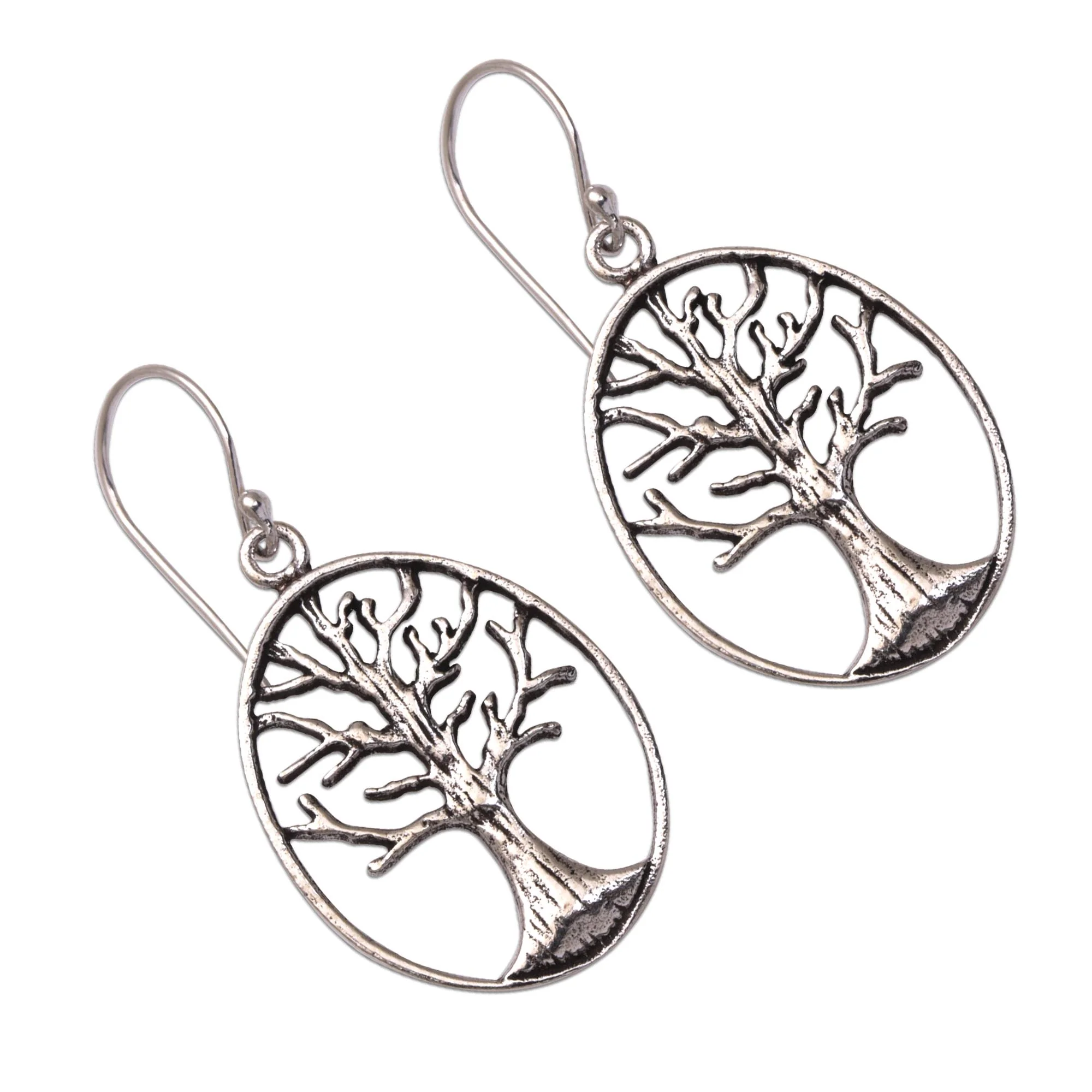 Leafless Trees Oval Tree Sterling Silver Dangle Earrings from Bali - Image 5