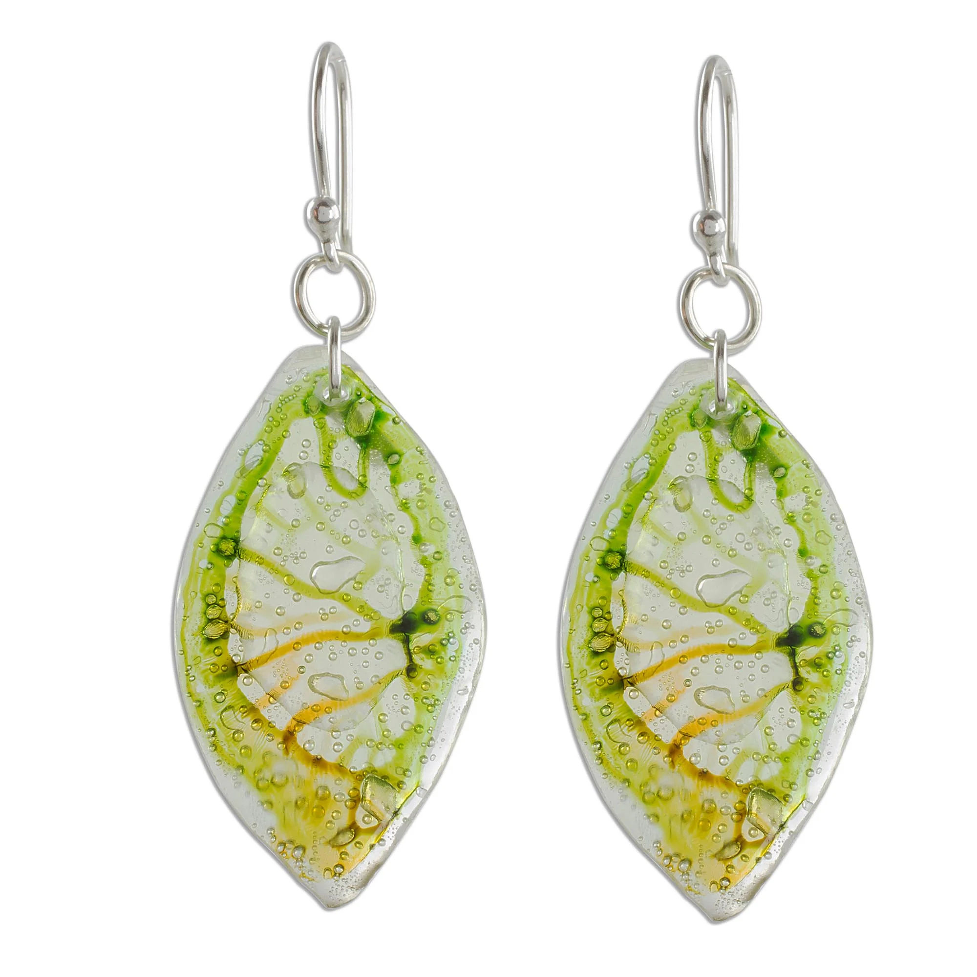 Leafy Forest Green Recycled CD Dangle Earrings from Guatemala - Image 2