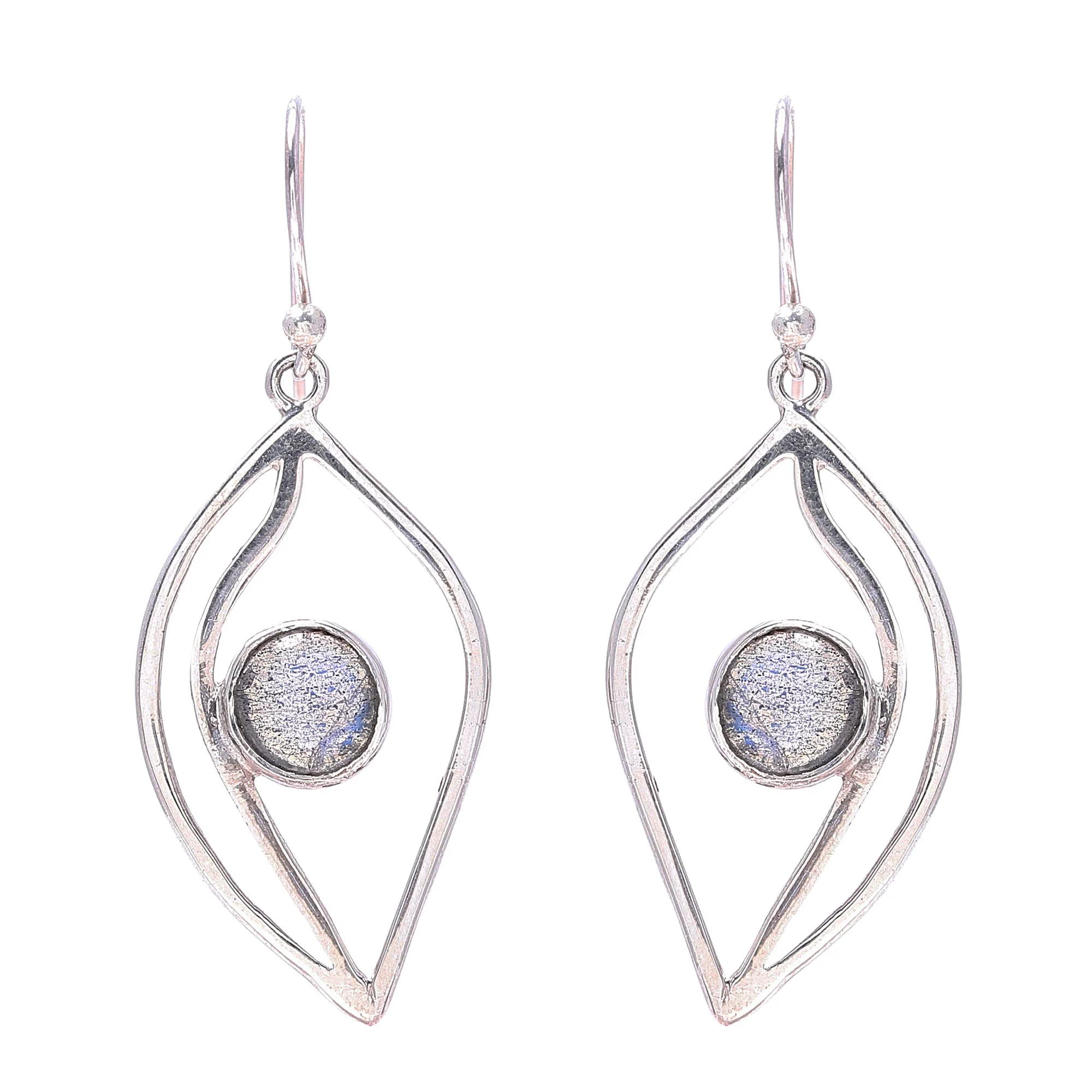 Leafy Glimmer Leaf-Shaped Labradorite Dangle Earrings from India - Image 2