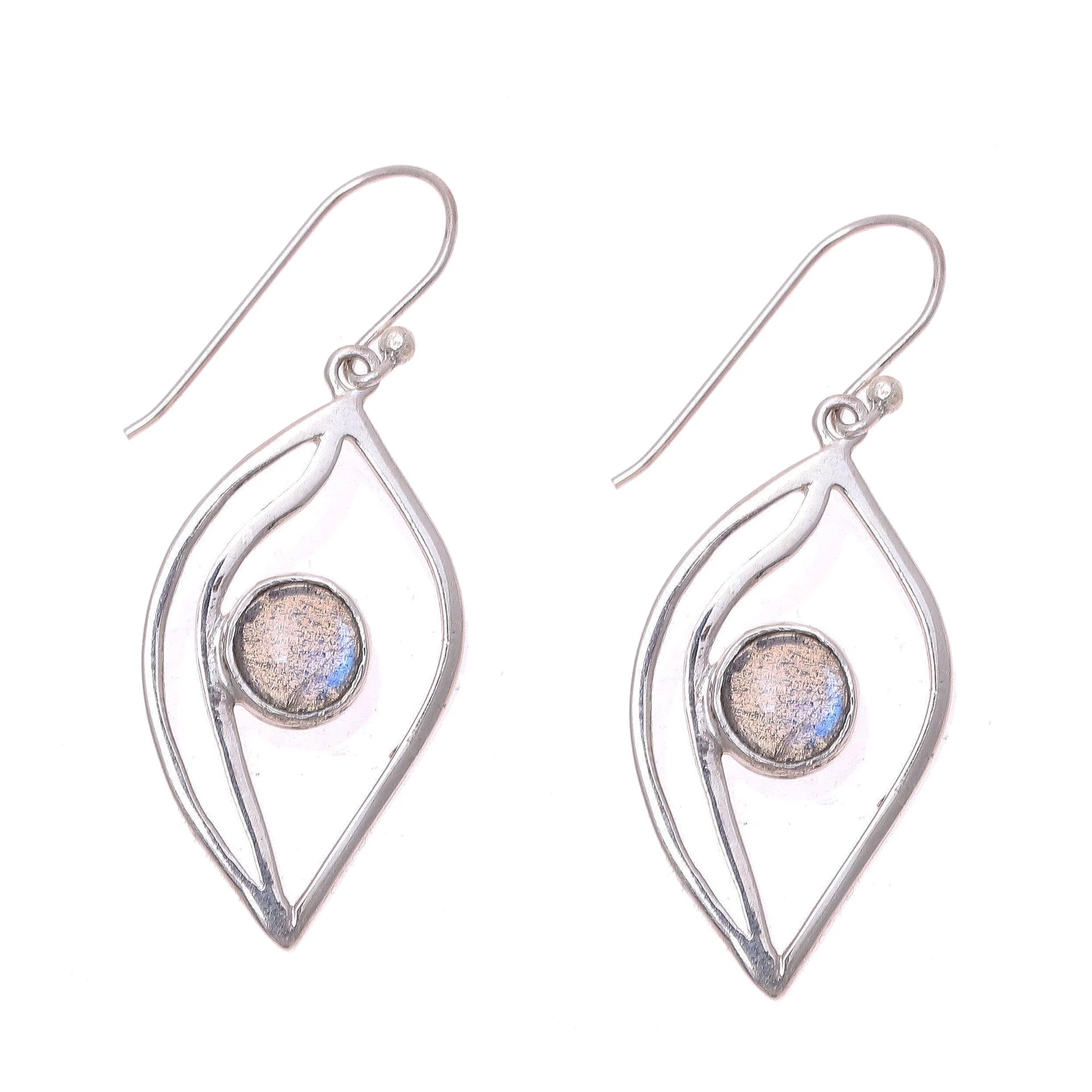 Leafy Glimmer Leaf-Shaped Labradorite Dangle Earrings from India - Image 4