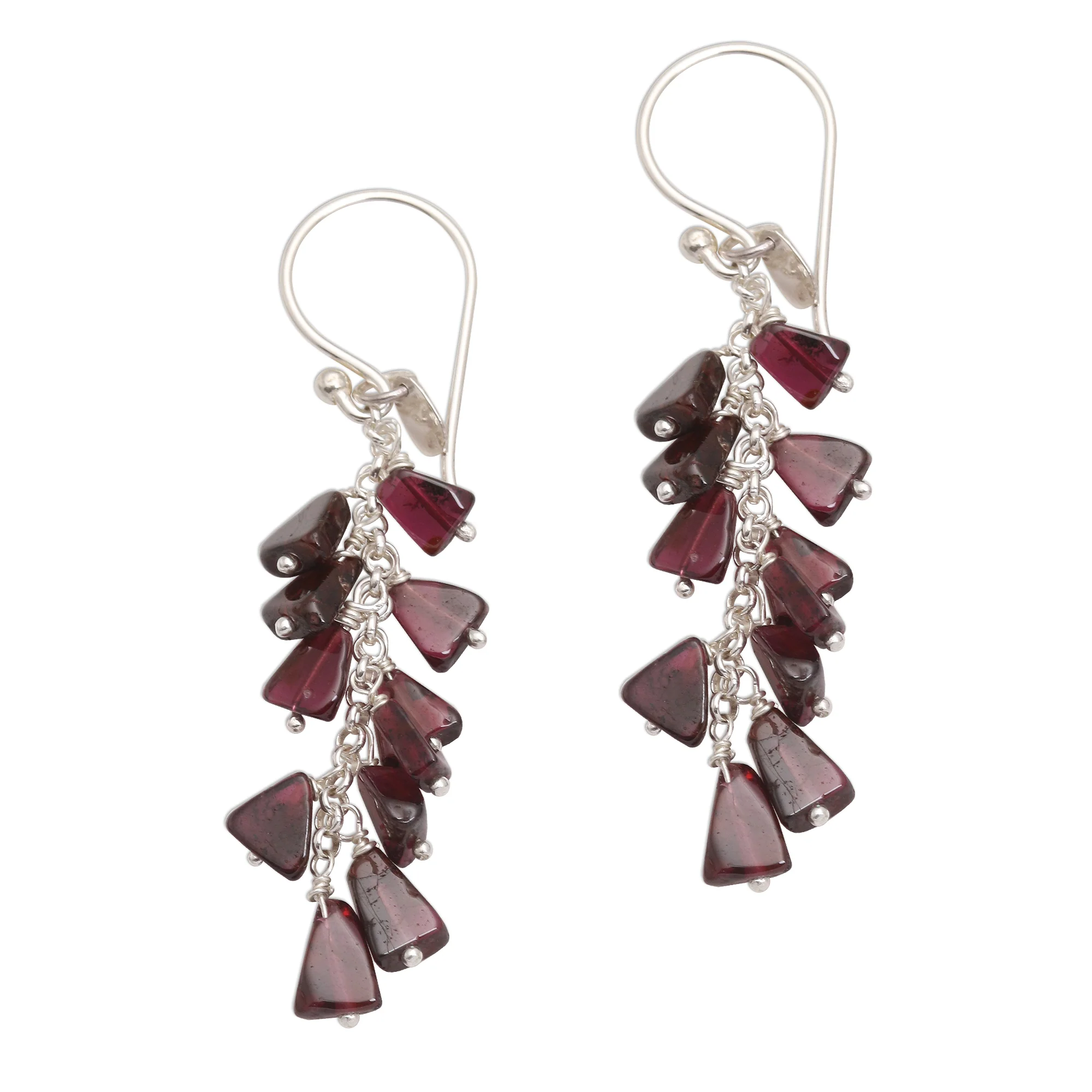 League of Light Garnet Bead Sterling Silver Cluster Waterfall Earrings - Image 2