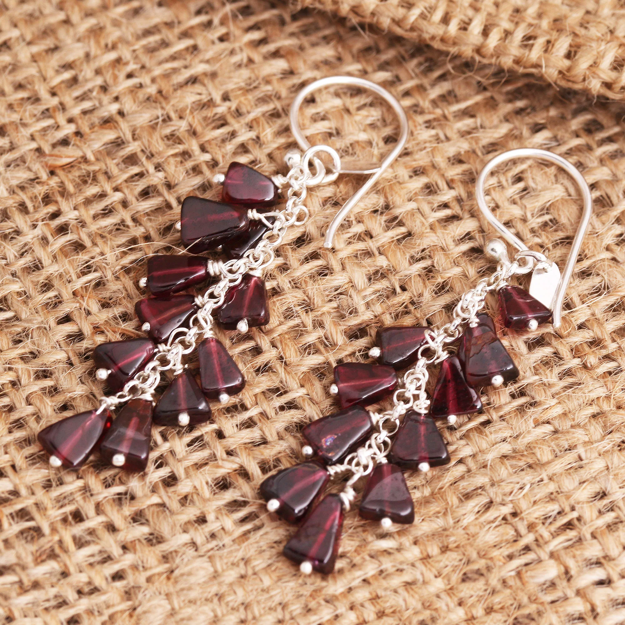 League of Light Garnet Bead Sterling Silver Cluster Waterfall Earrings - Image 3