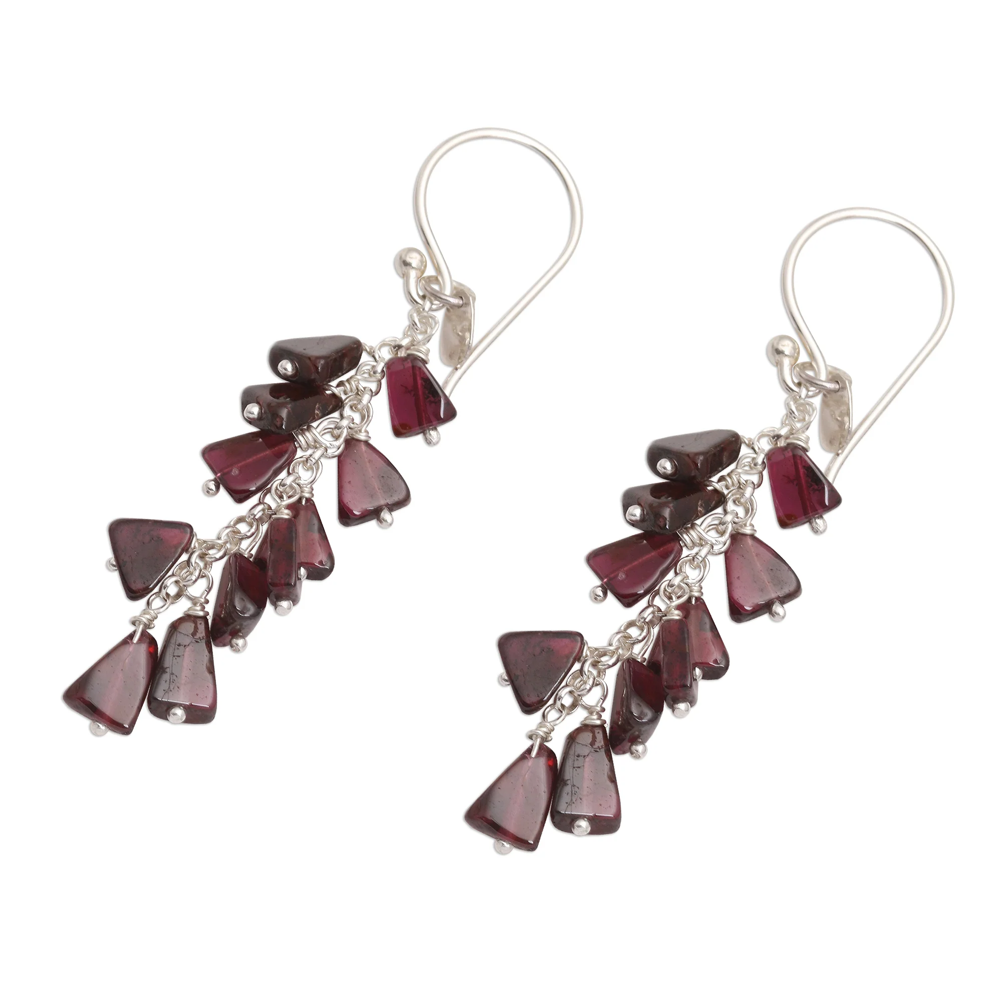 League of Light Garnet Bead Sterling Silver Cluster Waterfall Earrings - Image 4