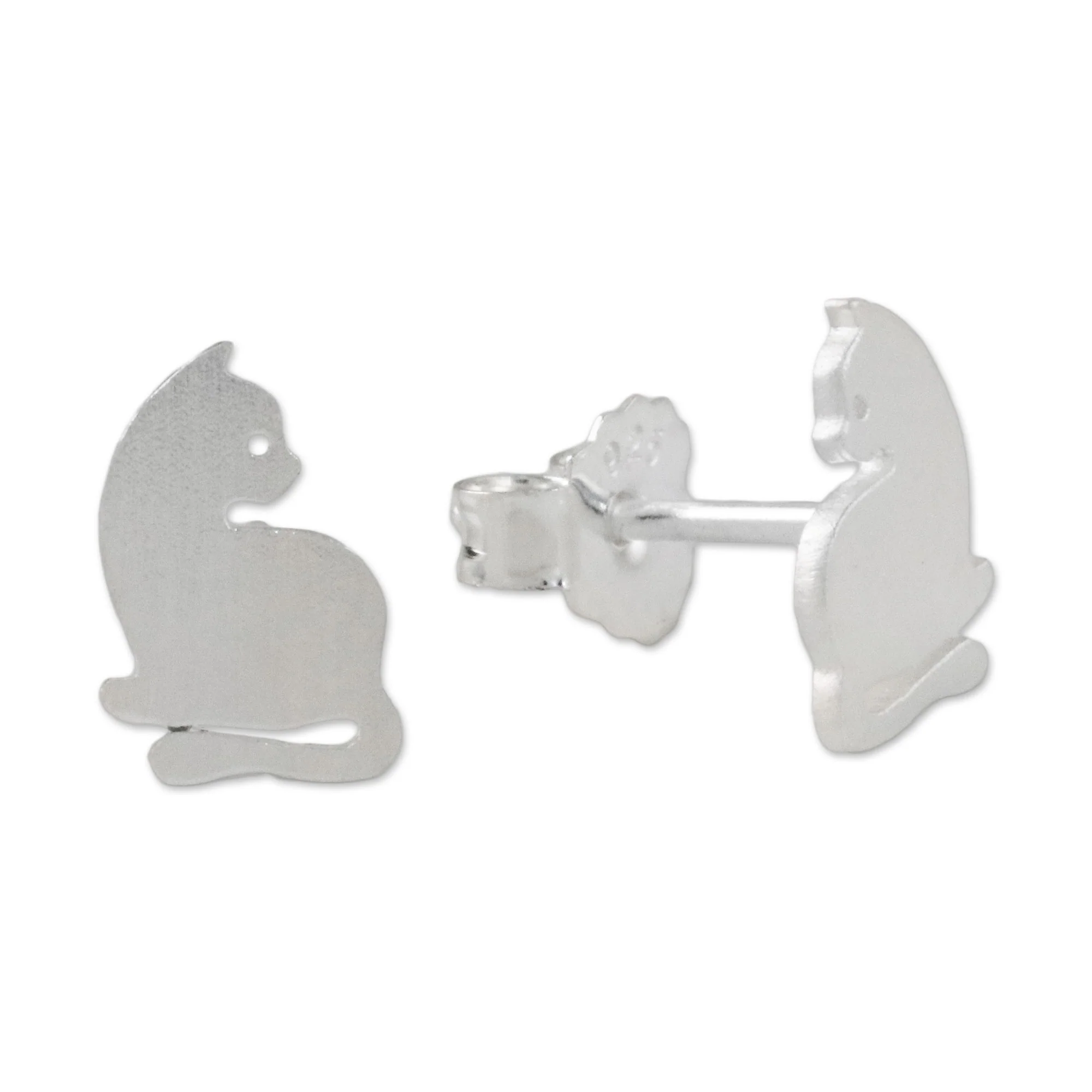 Leisurely Felines Sterling Silver Cat Stud Earrings from Thailand - Image 4