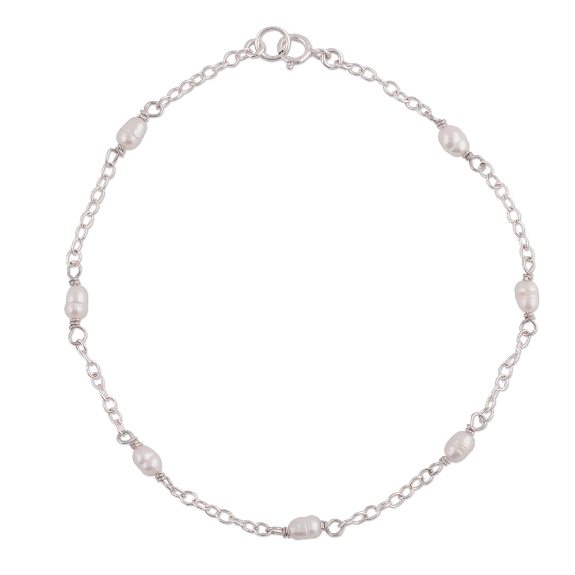 Leisurely Walk Cultured Pearl and Sterling Silver Anklet from Peru - Image 2