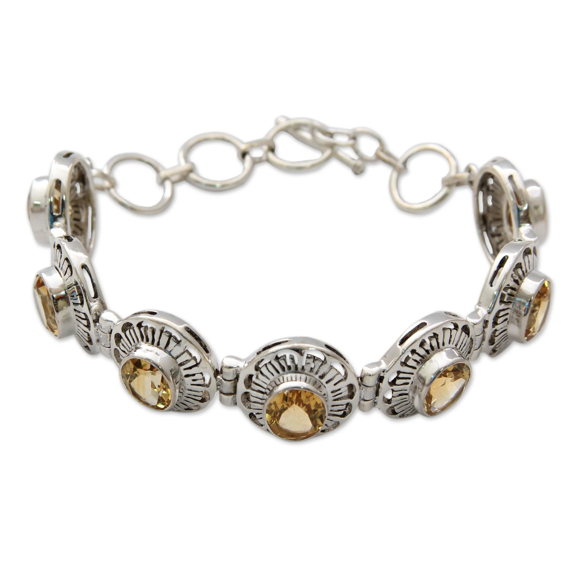 Lemon Blossom Handmade Citrine and Silver Bracelet Indian Jewelry - Image 2