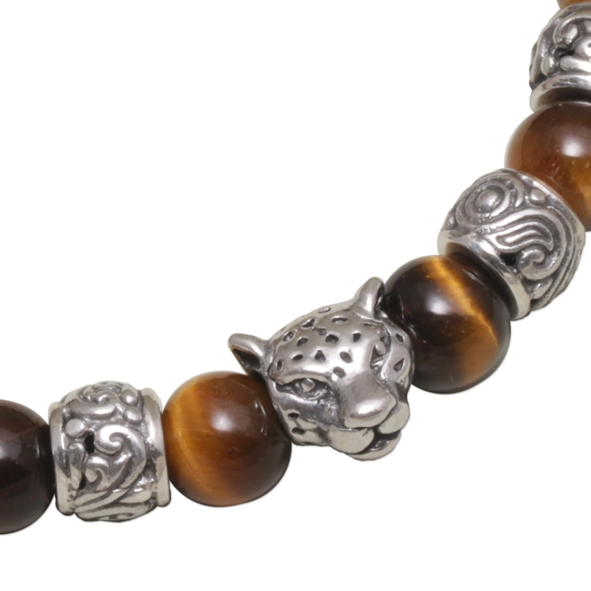 Leopard Strength Men's Silver & Tiger's Eye Bracelet - Image 5