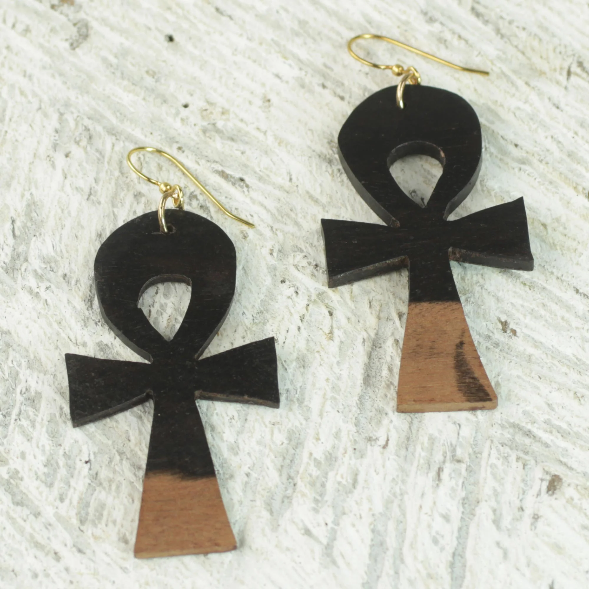 Life Ankhs Ebony Wood Ankh Cross Dangle Earrings from Ghana - Image 4