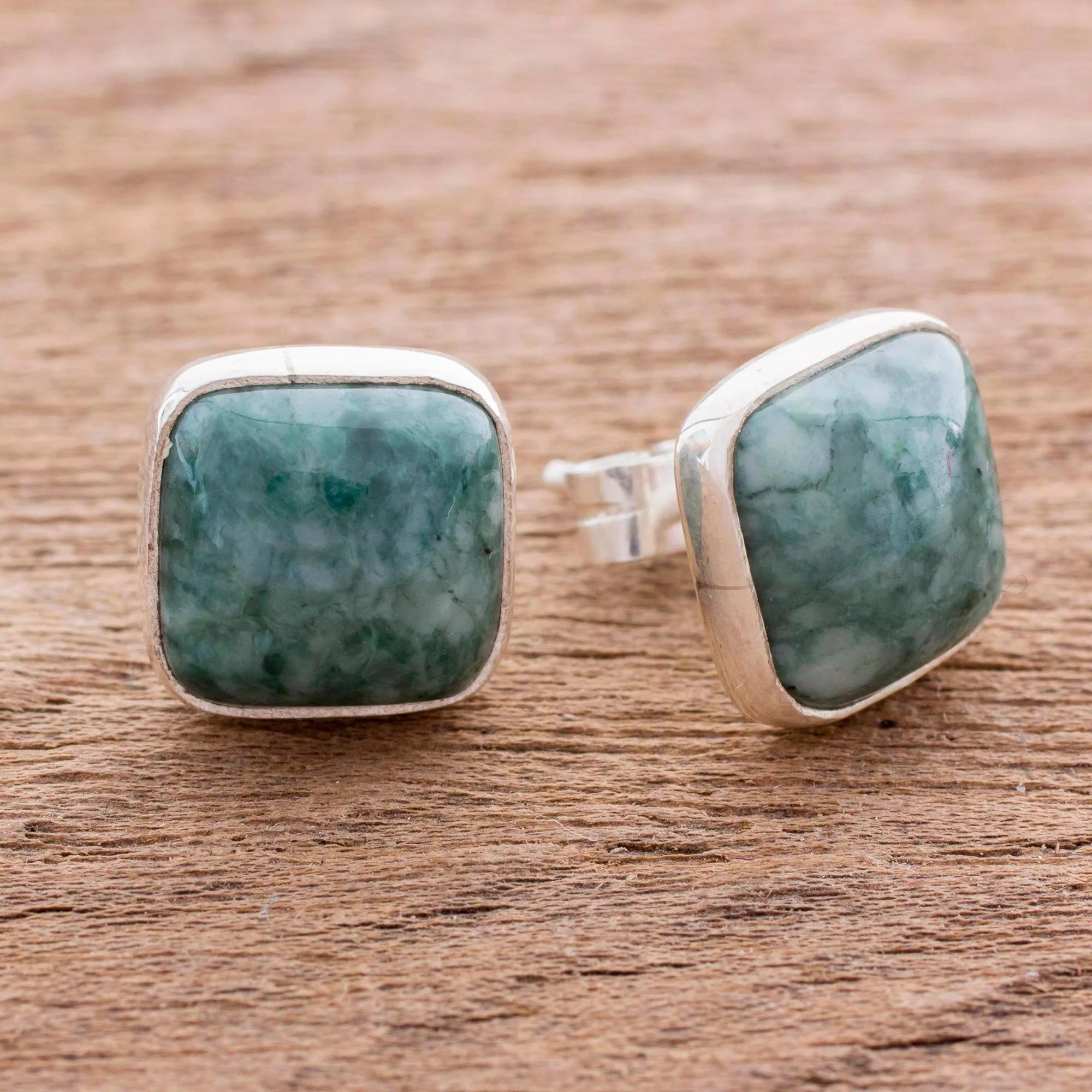 Life Divine Jade & Silver Button Earrings - Image 3